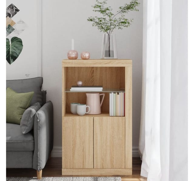 Beistellschrank mit LED-Leuchten Sonoma-Eiche Holzwerkstoff - Vidaxl