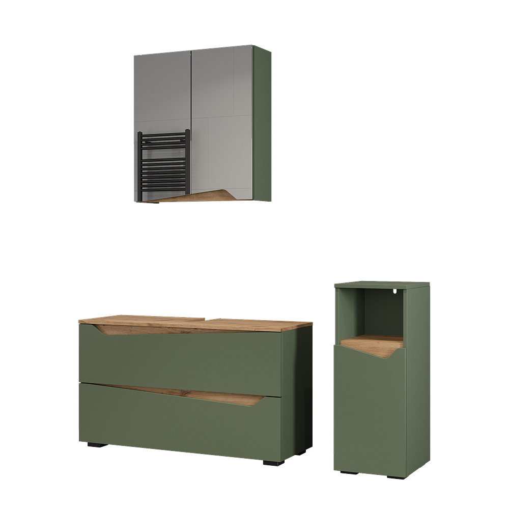 Badmöbel-set Marelle, Grün/artisan-eiche, 3-teilig, Vicco