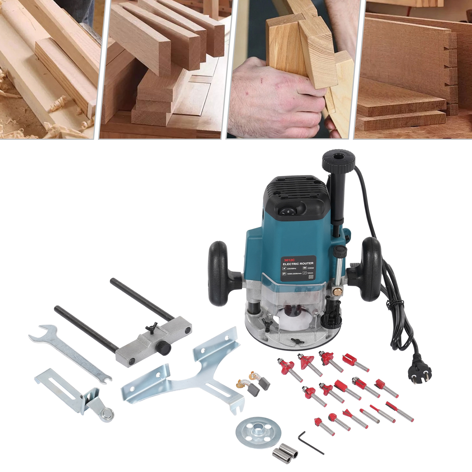 Yissale-oberfräse Trimmer 800w Mit 15 Fräsern - 6 Variable Geschwindigkeiten, 6,35 Mm Spannzange, Kantenfräse Für Holzbearbeitung