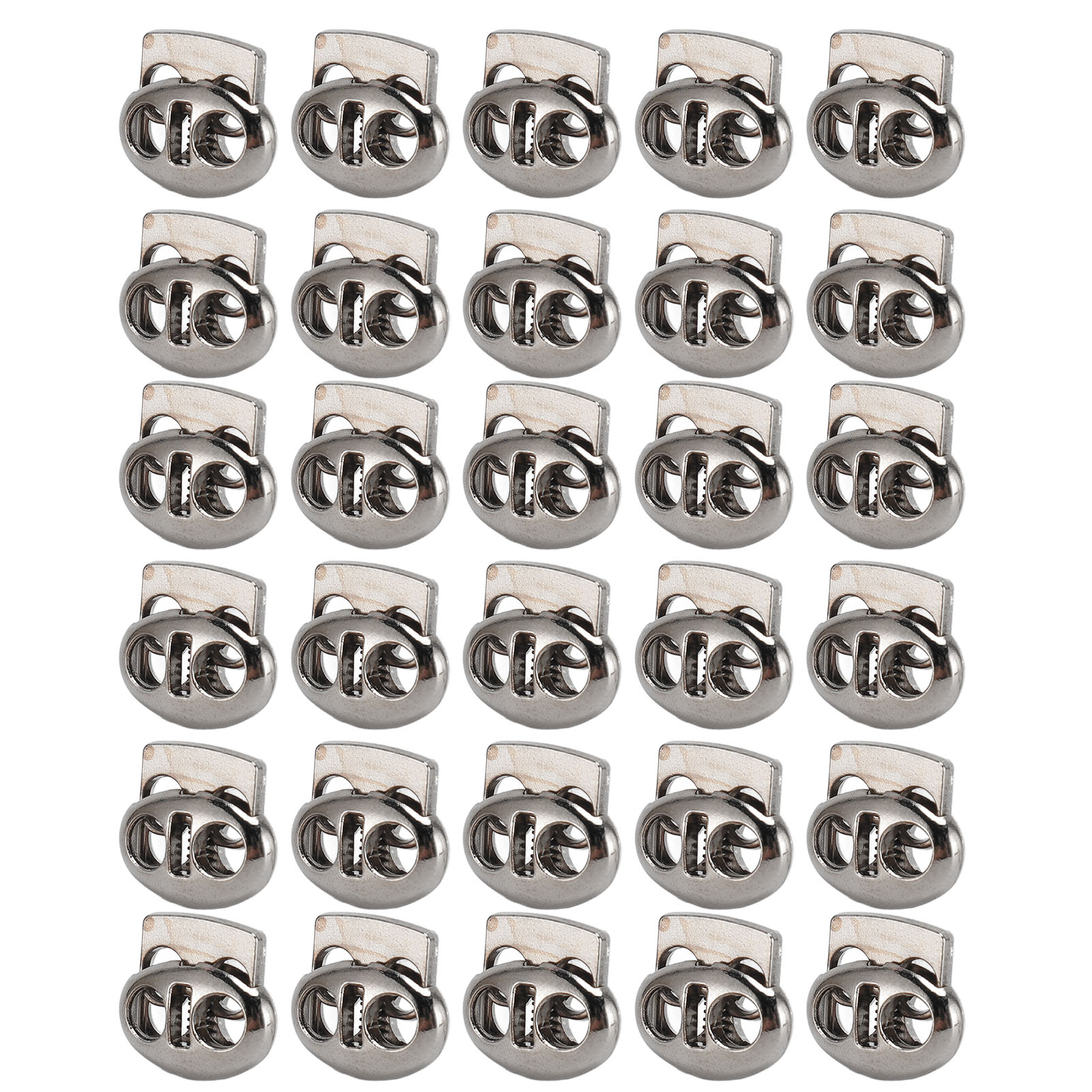 30 Stück Metall-kordelstopper Mit Doppellochfeder, Schieber Für Kordelzüge, Schnürsenkel, Rucksäcke Und Taschen, Silber