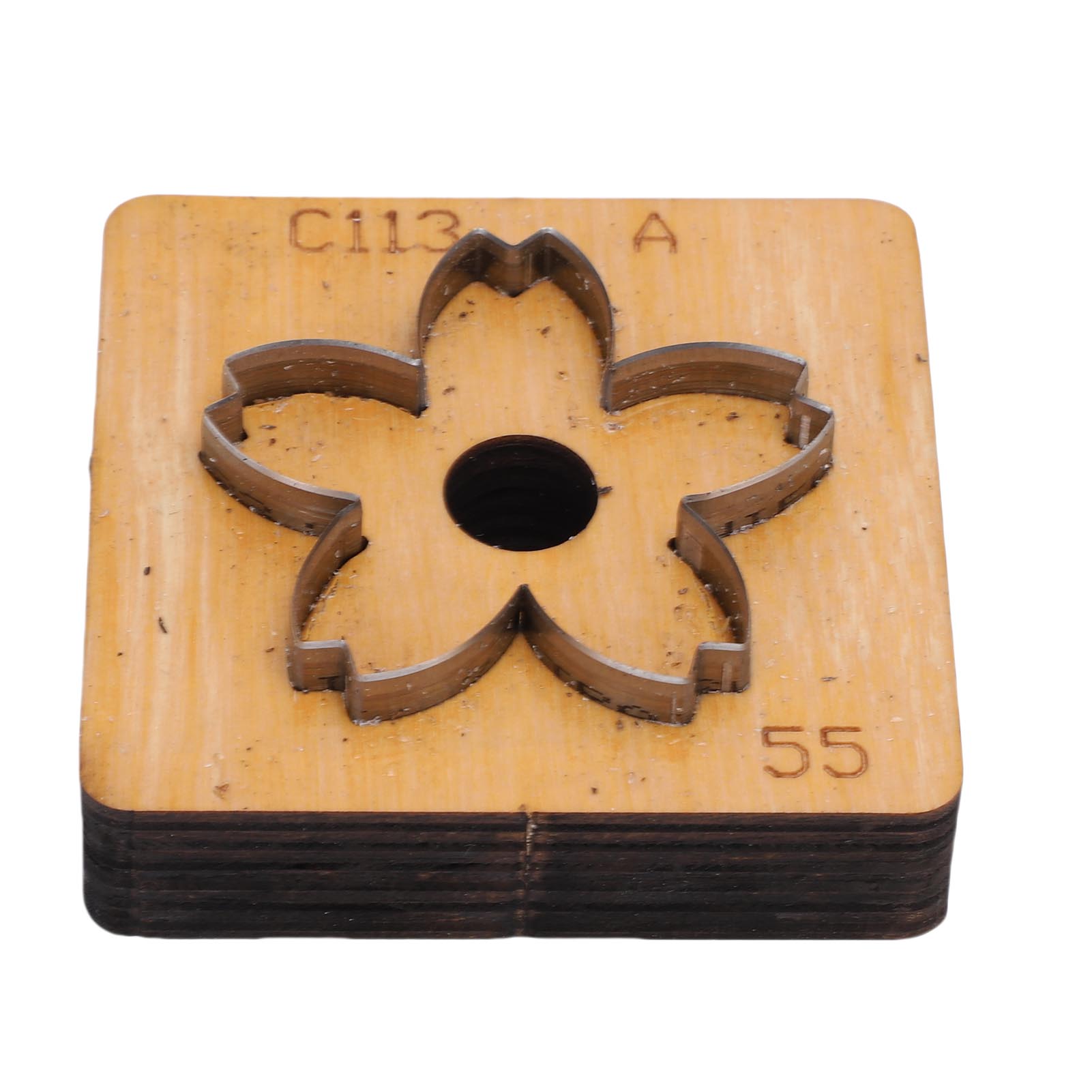Lederschneidform Mit Massivholzsockel, Blumenförmige Stanzform Zur Herstellung Von Schlüsselanhängern Und Taschenverzierungen, 55 Mm / 2,2 Zoll