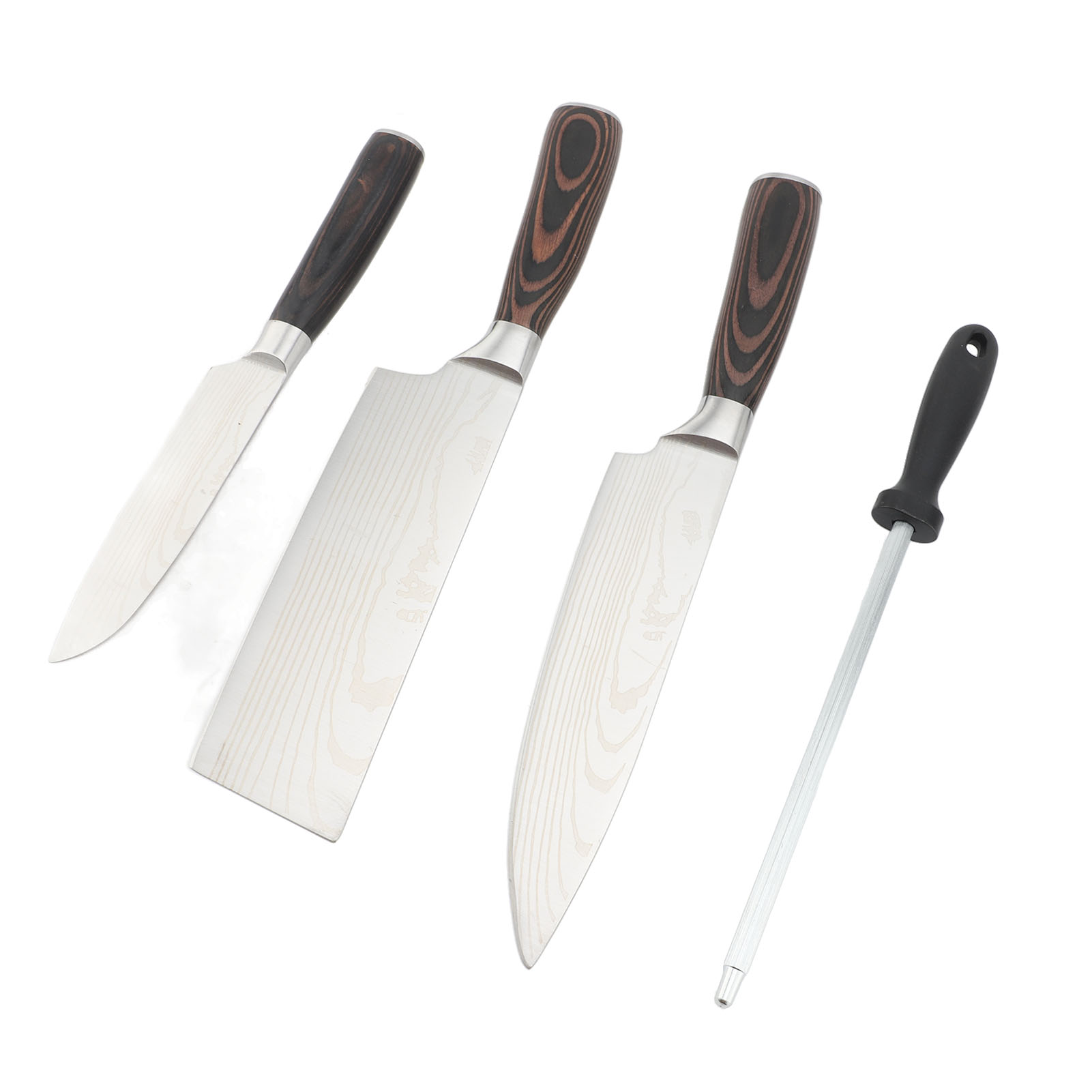 3-teiliges Japanisches Küchenmesser-set Mit Holzgriff, Edelstahl, Hohem Kohlenstoffgehalt Und Schärfer