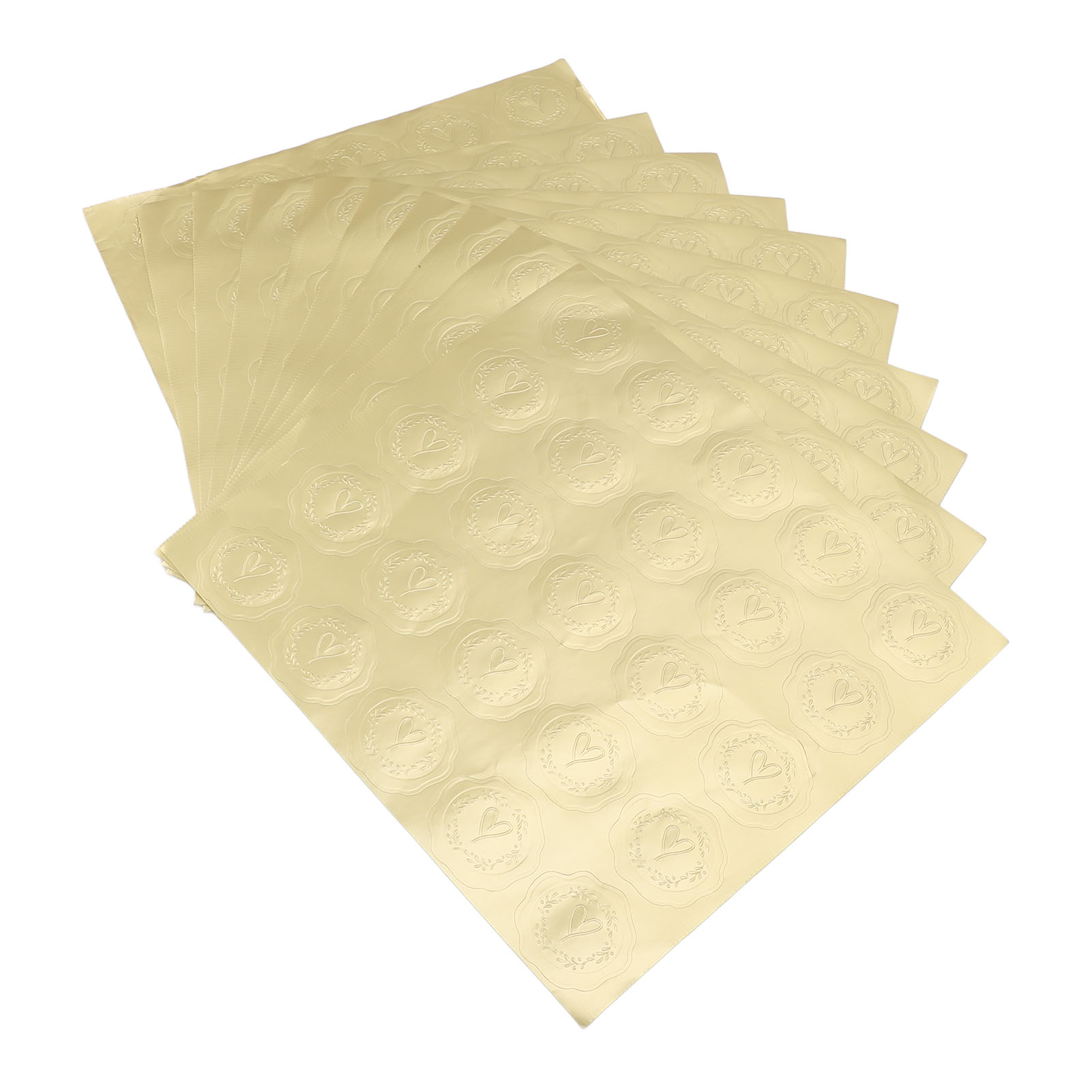 10 Blatt Goldgeprägte Aufkleber Mit Herz- Und Weizenmuster, Selbstklebend, Zum Verschließen Von Briefumschlägen Und Grußkarten
