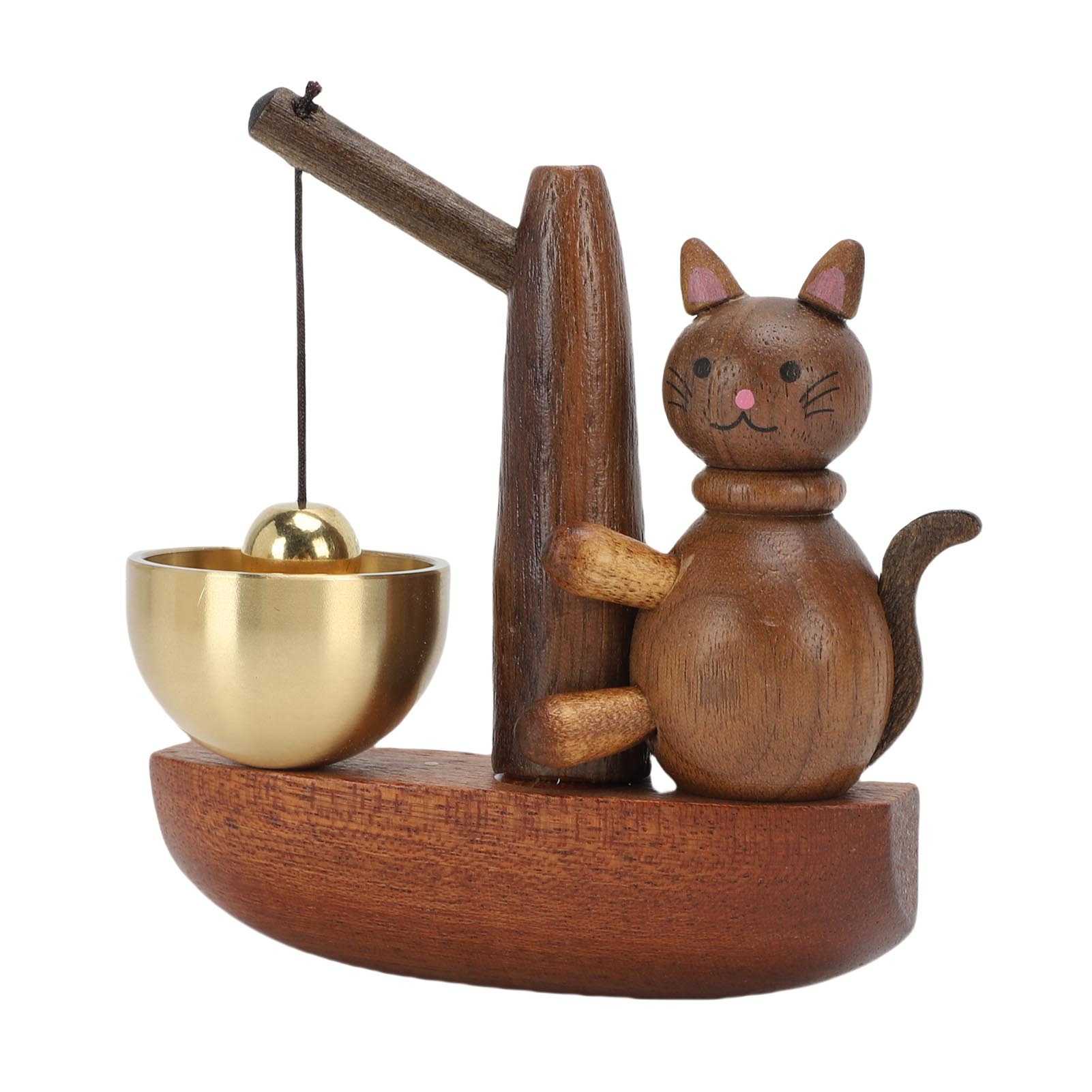 Niedliche Türklingel Mit Katzenmotiv Aus Schwarzem Walnussholz – Ideal Zum Aufhängen, Für Laden Und Zuhause.