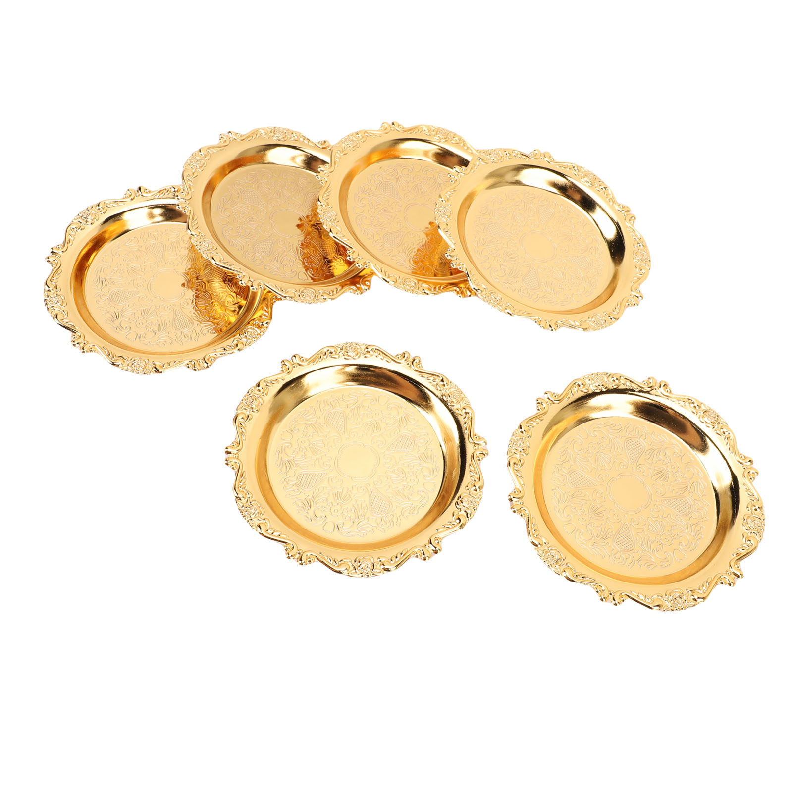 6-teiliges Set Vorspeisenteller Aus Metall, Handgeschnitzt, Dekorativ, 9 Cm, Goldfarben, Für Feiern Und Partys