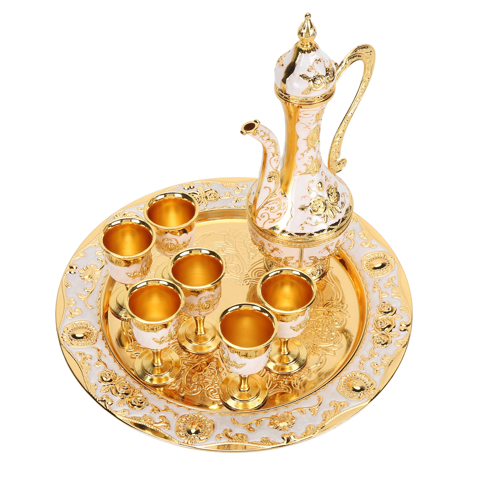 Vintage Kaffeekannen-set, Vielseitig Einsetzbar, Europäischer Hofstil, Innovatives Teekannen- Und Tassenset Aus Metall Für Zuhause, Hochzeit, Gold Und Weiß