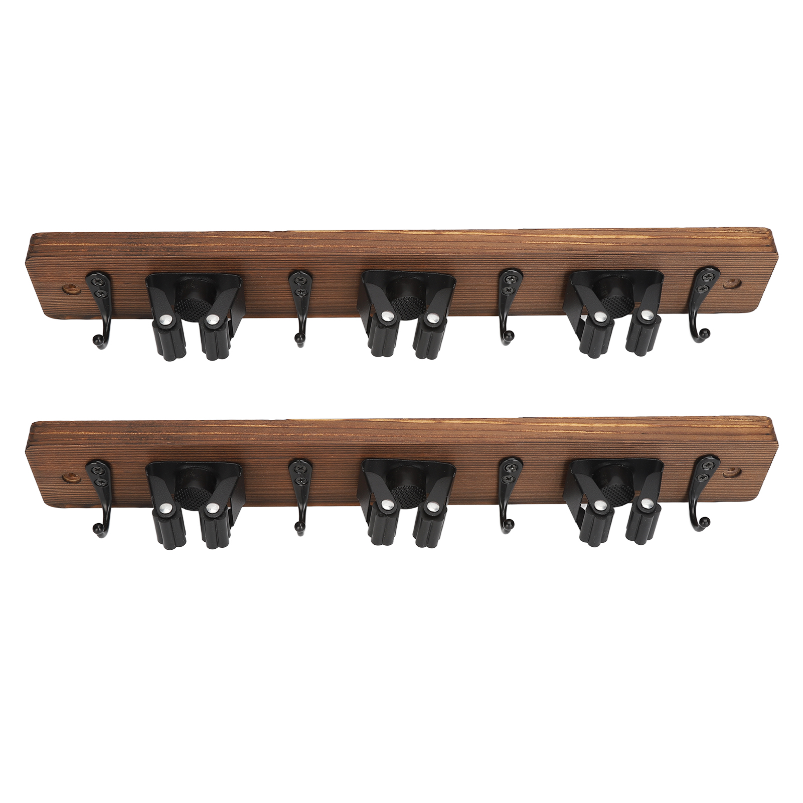 2er-set Besen- Und Mopphalter Mit 3 Positionen Und 4 Haken Zur Wandmontage, Aus Holz, Für Bad, Küche Und Waschküche