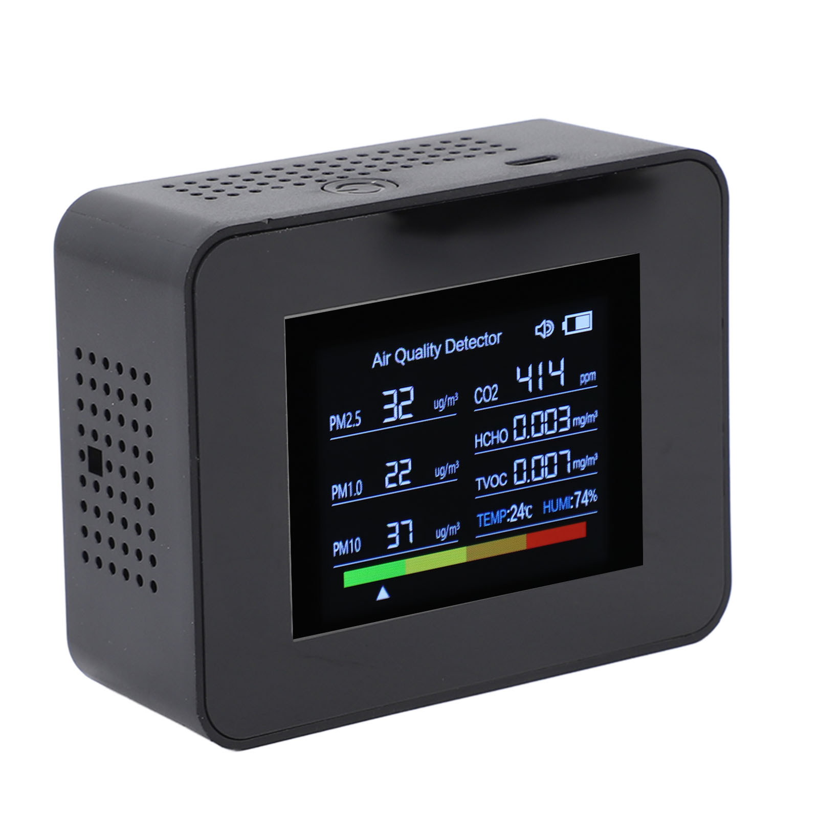 Raumluftqualitätsmessgerät 8-in-1 Co2-detektor Ndir-sensor Erkennt Pm2,5, Pm10, Pm1,0 Hcho, Tvoc, Temperatur Und Luftfeuchtigkeit Mit Alarmfunktion Schwarz