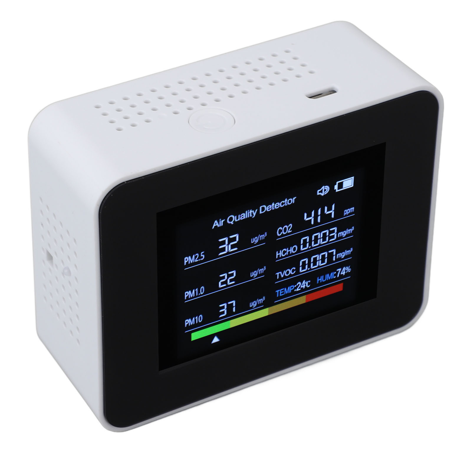 Raumluftqualitätsmessgerät 8-in-1 Co₂-detektor Ndir-sensor Erkennt Pm2,5, Pm10, Pm1,0 Hcho, Tvoc, Temperatur, Luftfeuchtigkeit Mit Alarmfunktion Weiß