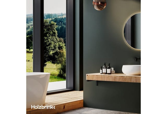 Holzbrink 2x Wandkonsole Schwarz für Waschtisch, 300x150 mm Modell L