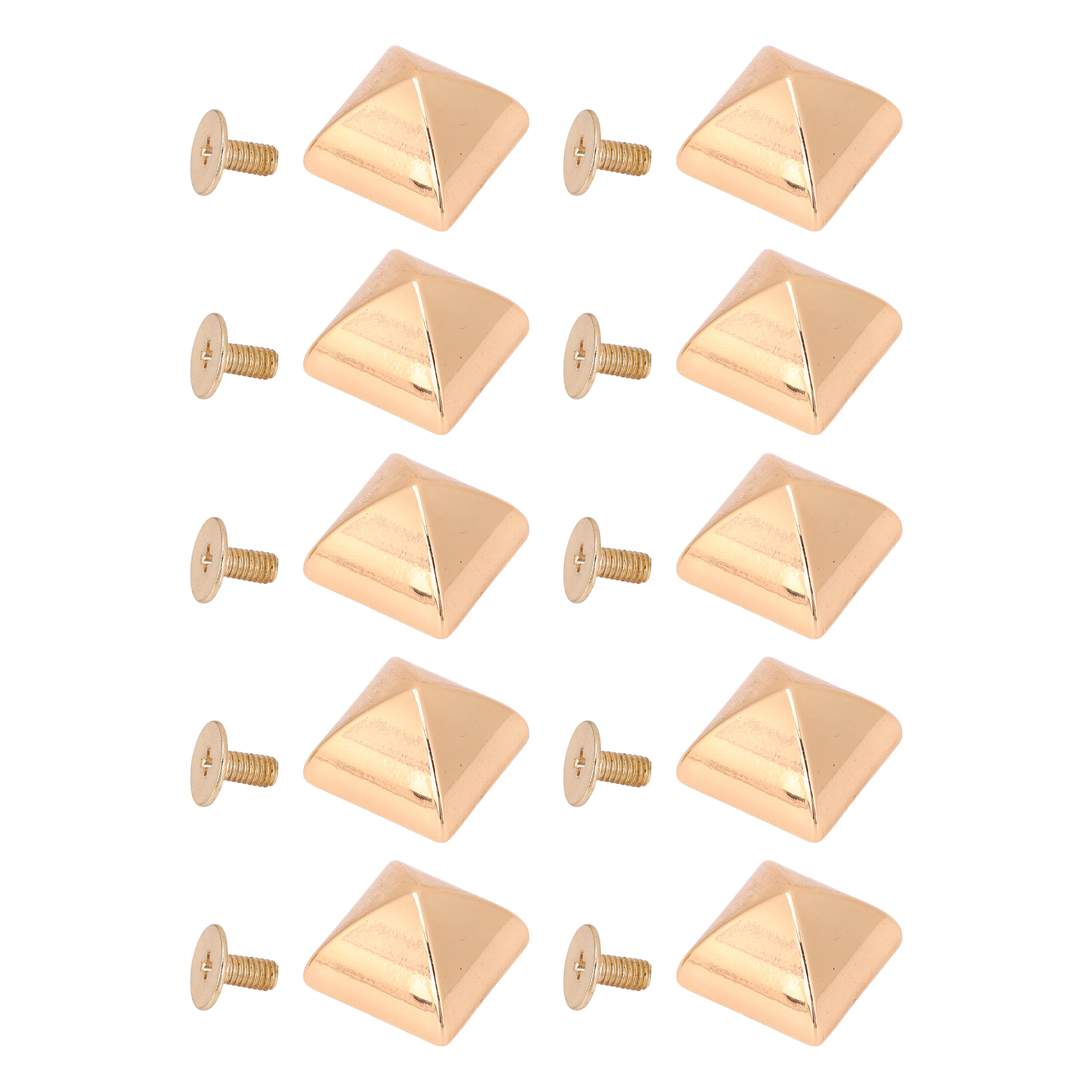 20 Sets Vierkant-spitznieten, Zinklegierung, Pyramidenform, Punk-optik, Lederwaren-taschen-reparatursets, 15 Mm, Gold
