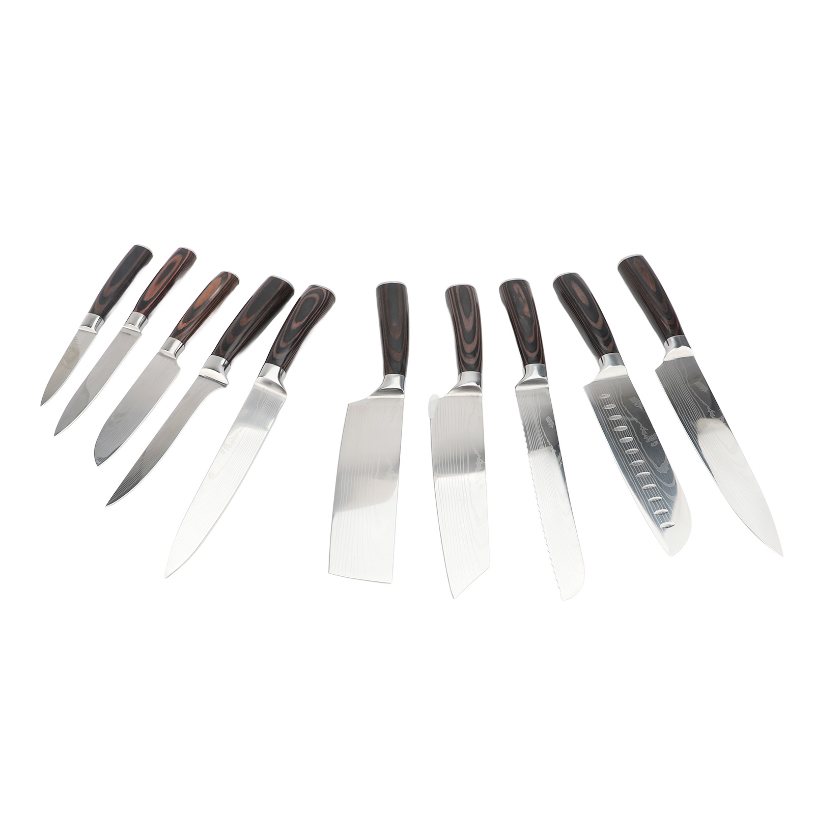 10-teiliges Küchenmesser-set Aus 5cr15-edelstahl Mit Holzgriffen Und Damastmuster