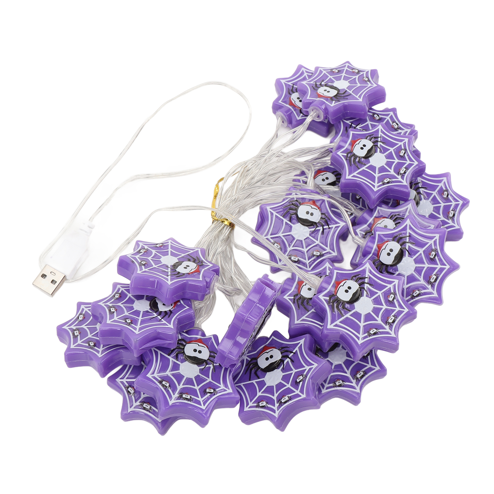 Lichterkette Mit Spinnennetz-motiv, 20 Leds, Wasserdicht, Usb-anschluss, Lila, Weihnachtsdekoration