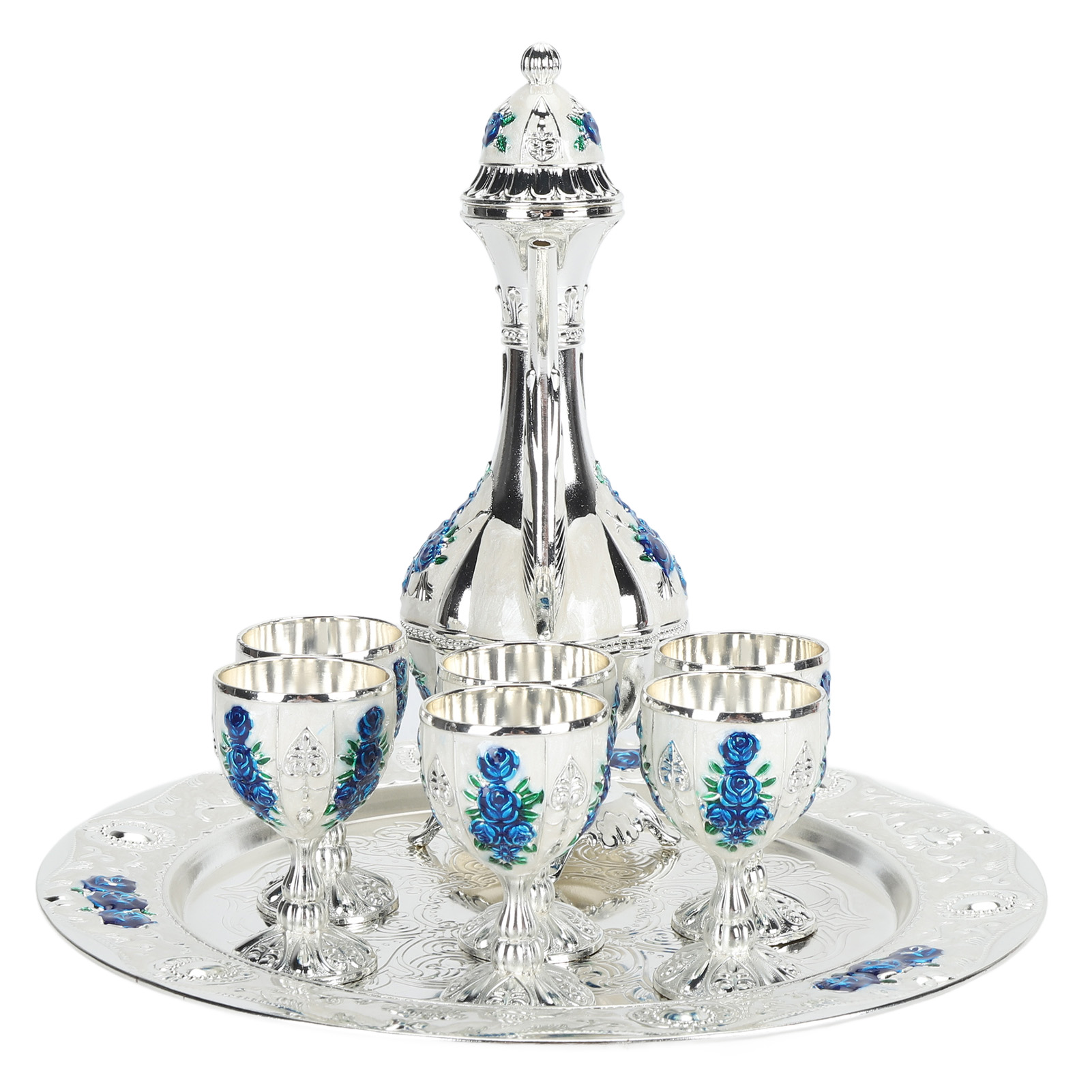 Weinglas-set Aus Rostfreier Legierung, Exquisites Dekoratives Retro-weinglas-set Aus Metall Für Zuhause, Partys, Hochzeiten, Silber, Weiß, Blau