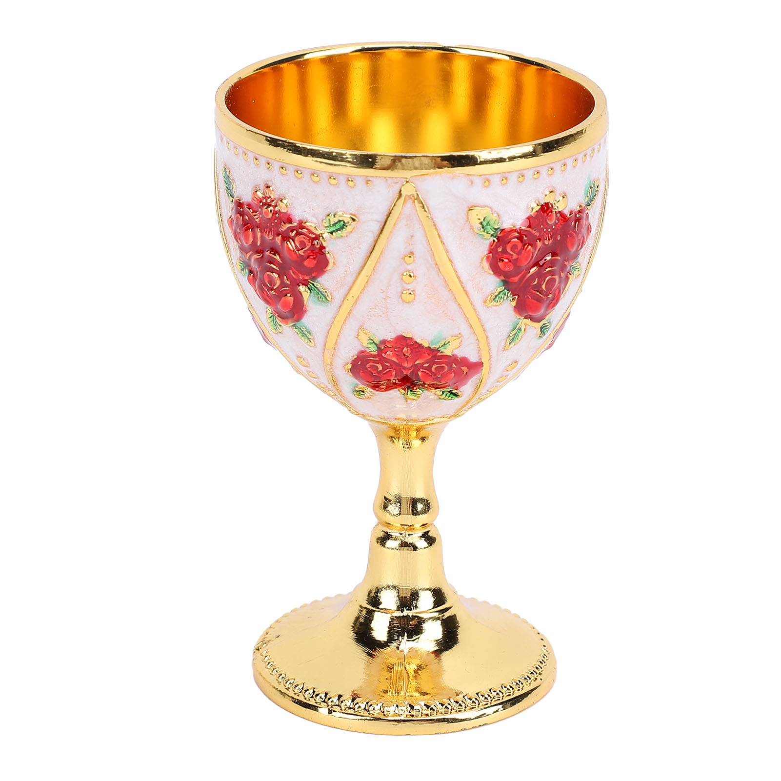 Weinglas Aus Metalllegierung, 30 Ml, Europäischer Stil, Hochwertig, Für Den Privaten Gebrauch, Vintage-metallmuster Mit Rosenmotiv, Komplett Weiß Mit Roter Blüte