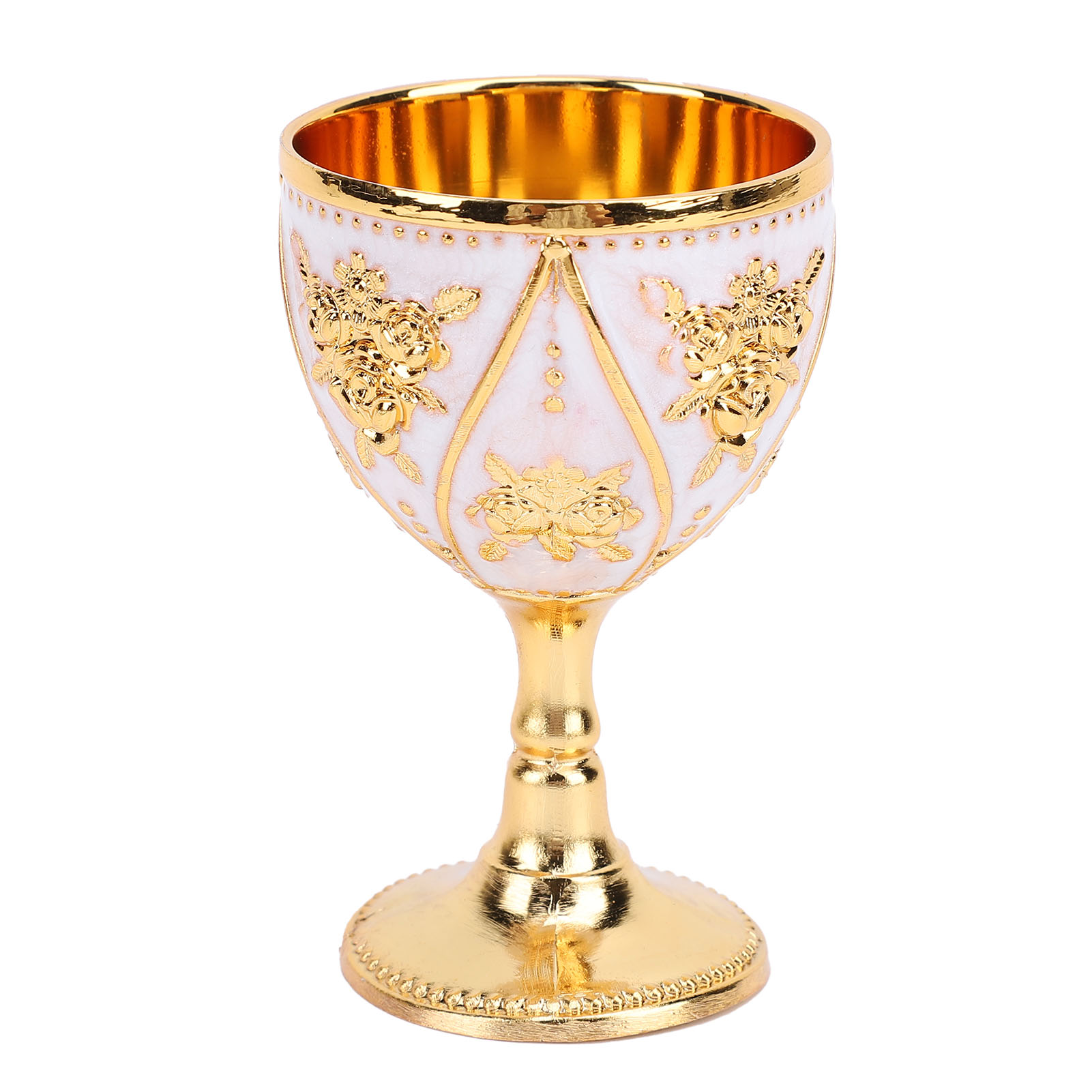 Weinglas Aus Aluminiumlegierung, 30 Ml, Europäischer Stil, Hochwertig, Für Den Heimgebrauch, Vintage-metallmuster Mit Rosenmotiv, Komplett Weiß