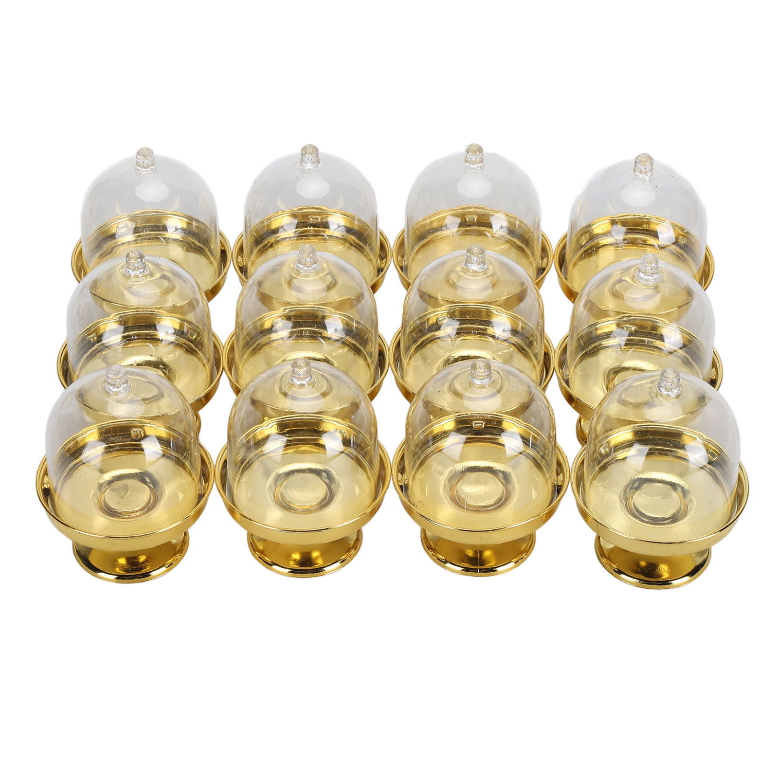 12 Mini-kuchenplatten Mit Deckel, Mini-kuchenständer Aus Kunststoff Mit Kuppel, Durchsichtiger Kleiner Kuchenständer, Transparente Bonboniere Für Hochzeitsfeiern, Goldener Boden