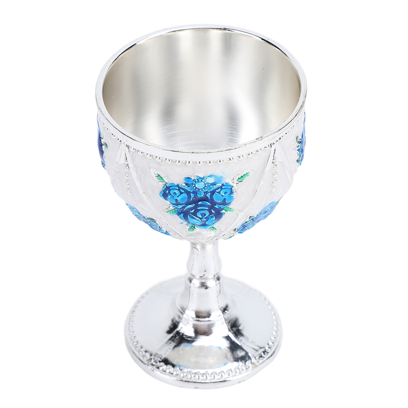 30-ml-weinglas Aus Metall Mit Geschnitzter Rose, Geprägtem Kelchornament, Für Zuhause, Bar, Reisen, Hochzeiten Und Partys, Silber-blaue Blume