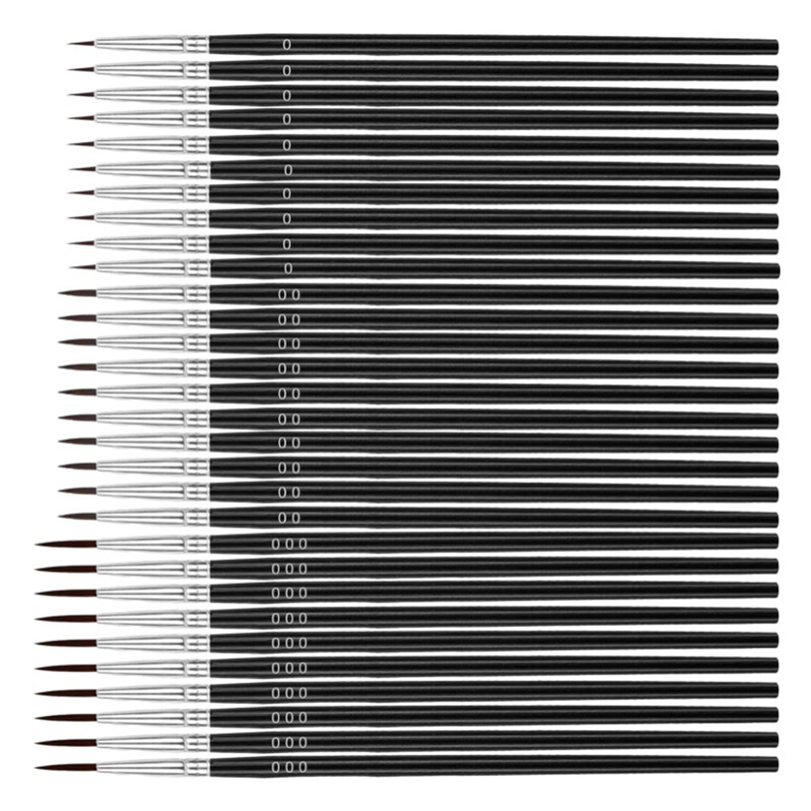 30-teiliges Set Feiner Miniaturpinsel Mit Holzgriff Und Nylonborsten In 3 Größen. Ideal Für Gesichtsbemalung, Kleine Skulpturen Und Mehr. Schwarz, 000, 0, 10 Stück Pro Größe.