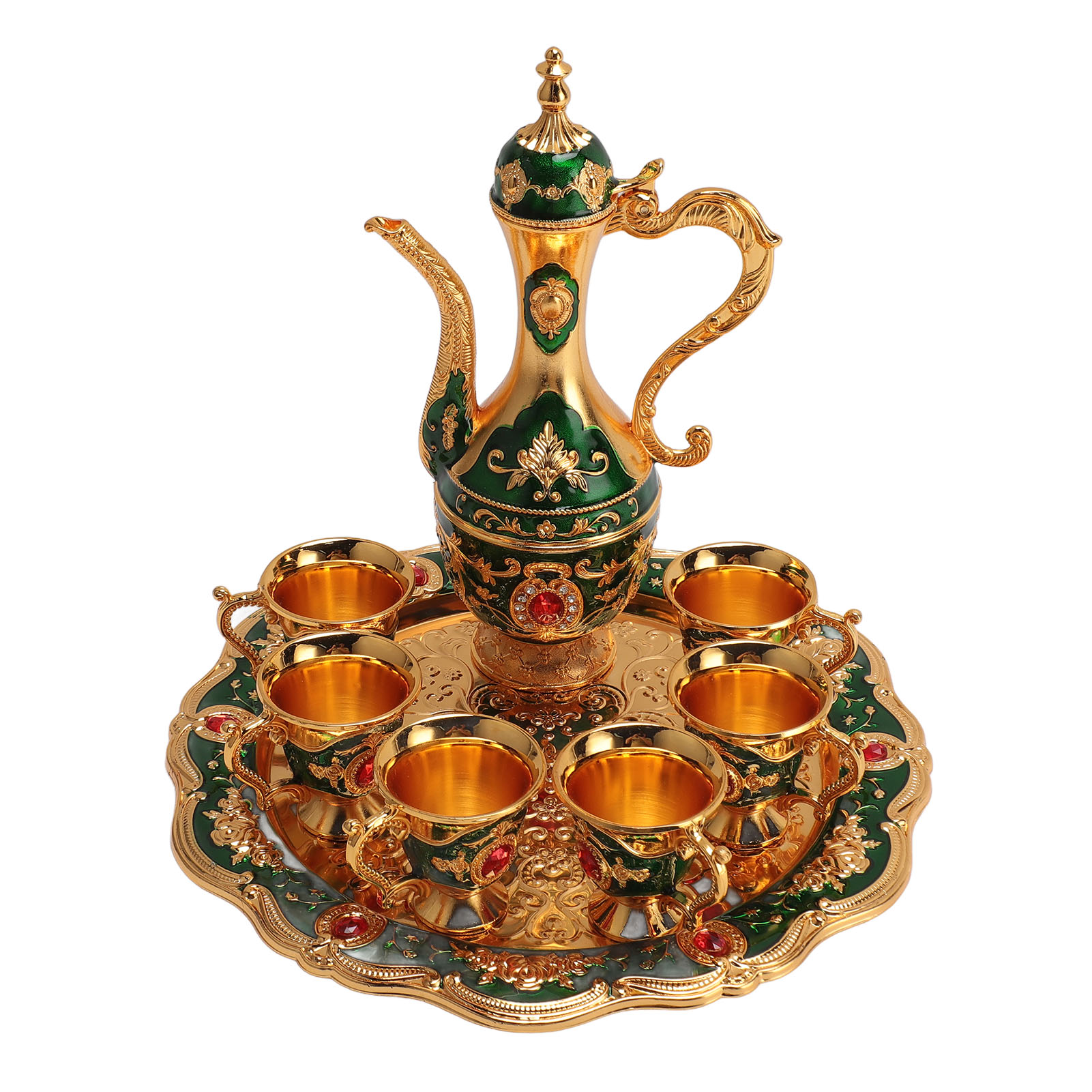 Vintage Kaffeekannen-set, Europäisches Weinkannen-set Mit 6 Tassen, Teekannen-teeservice-set Für Hochzeit, Geburtstag, Gold Und Grün