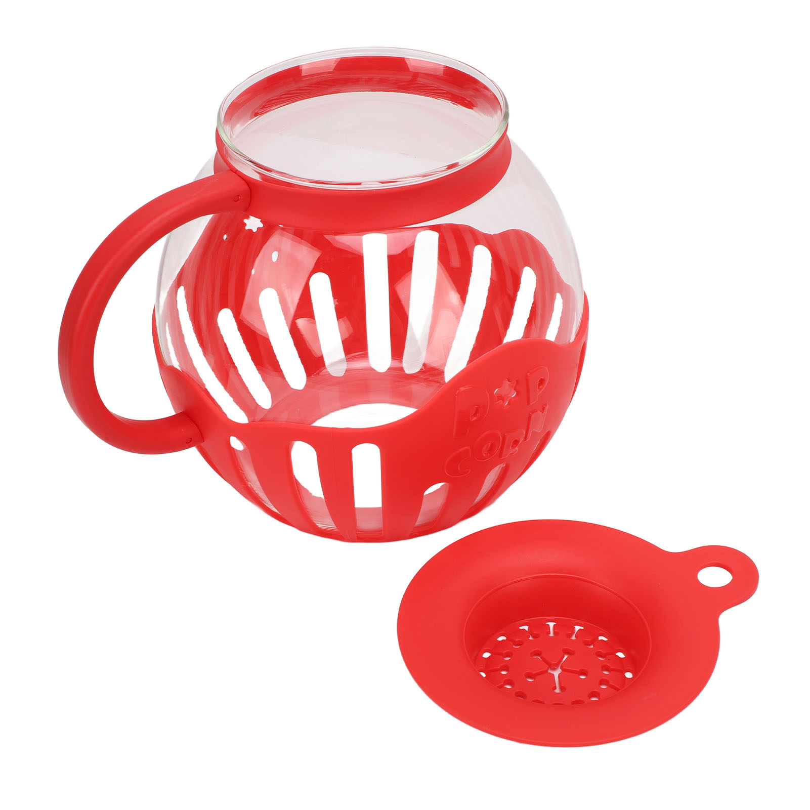 2,13-liter-mikrowellen-popcorn-maker, Weithals-popcorn-glas Mit Griff, Ideal Für Kino, Spiele Und Partys, Rot