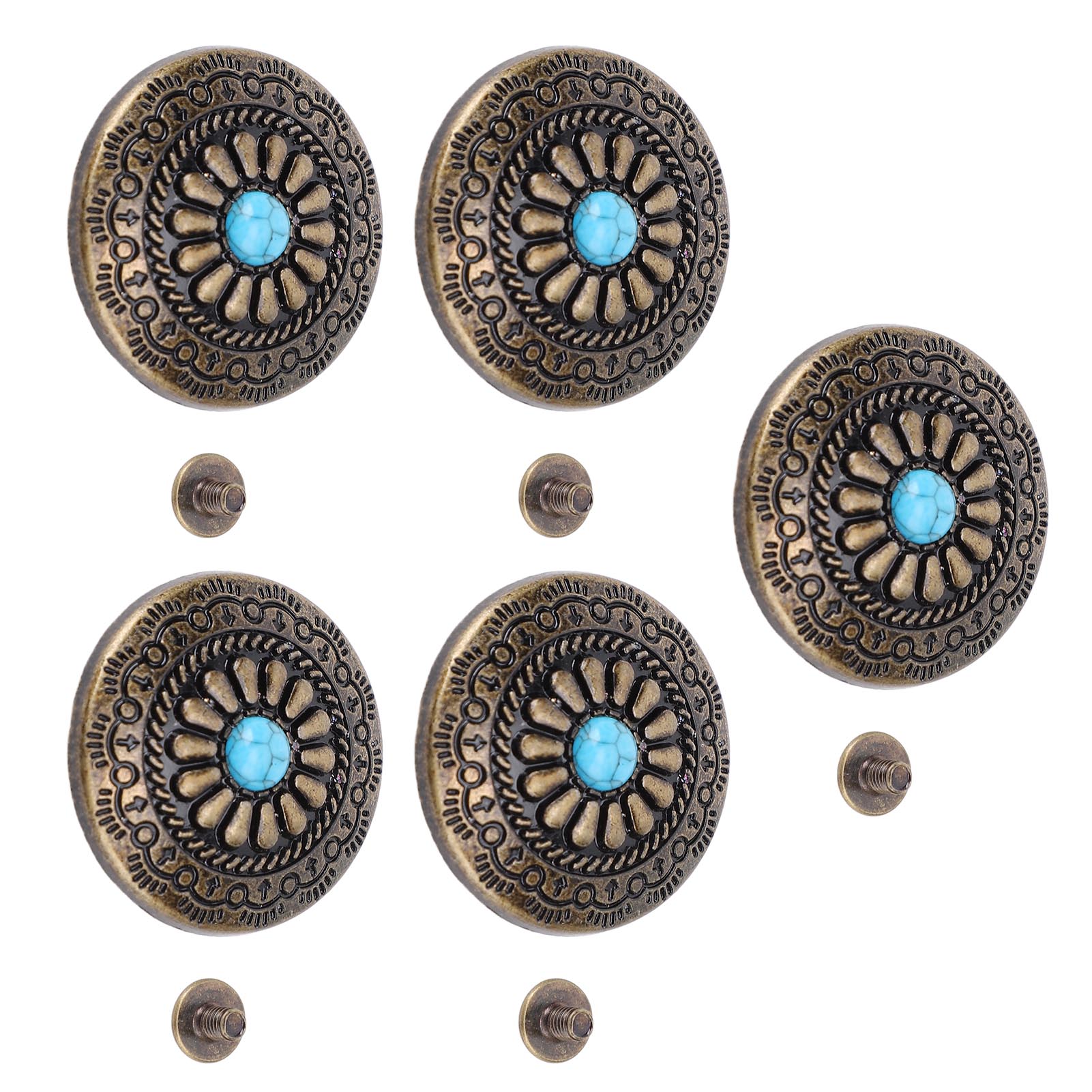 Sets Blau-türkisfarbene Blumennieten 30 Mm, Bronzefarbene Zierknöpfe Mit Schraubverschluss Und 4,5 Mm Ph-schrauben Für Bastelarbeiten