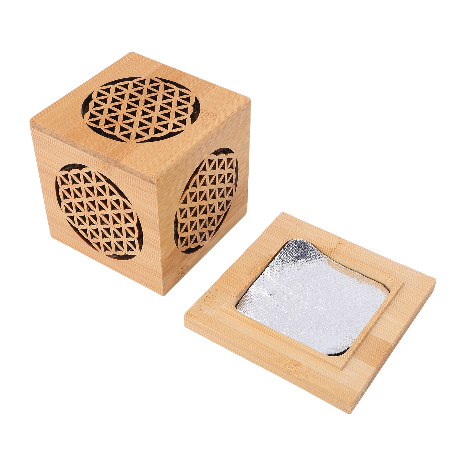 Räucherstäbchenbox Aus Holz Mit Sockel, Hohl, Dekorativer Duftspender, Behälter In Geometrischer Form Mit Blumenmuster