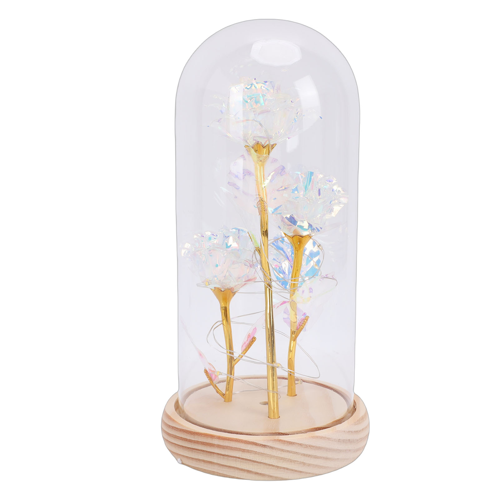 Leuchtende Rosen-dekoration Mit Glaskuppel Und Led-beleuchtung – Das Perfekte Geschenk Für Mutter, Freundin, Zum Geburtstag Oder Zu Feiertagen. 3 Rosen + Glaskuppel + Holzsockel + Warmweißes Licht