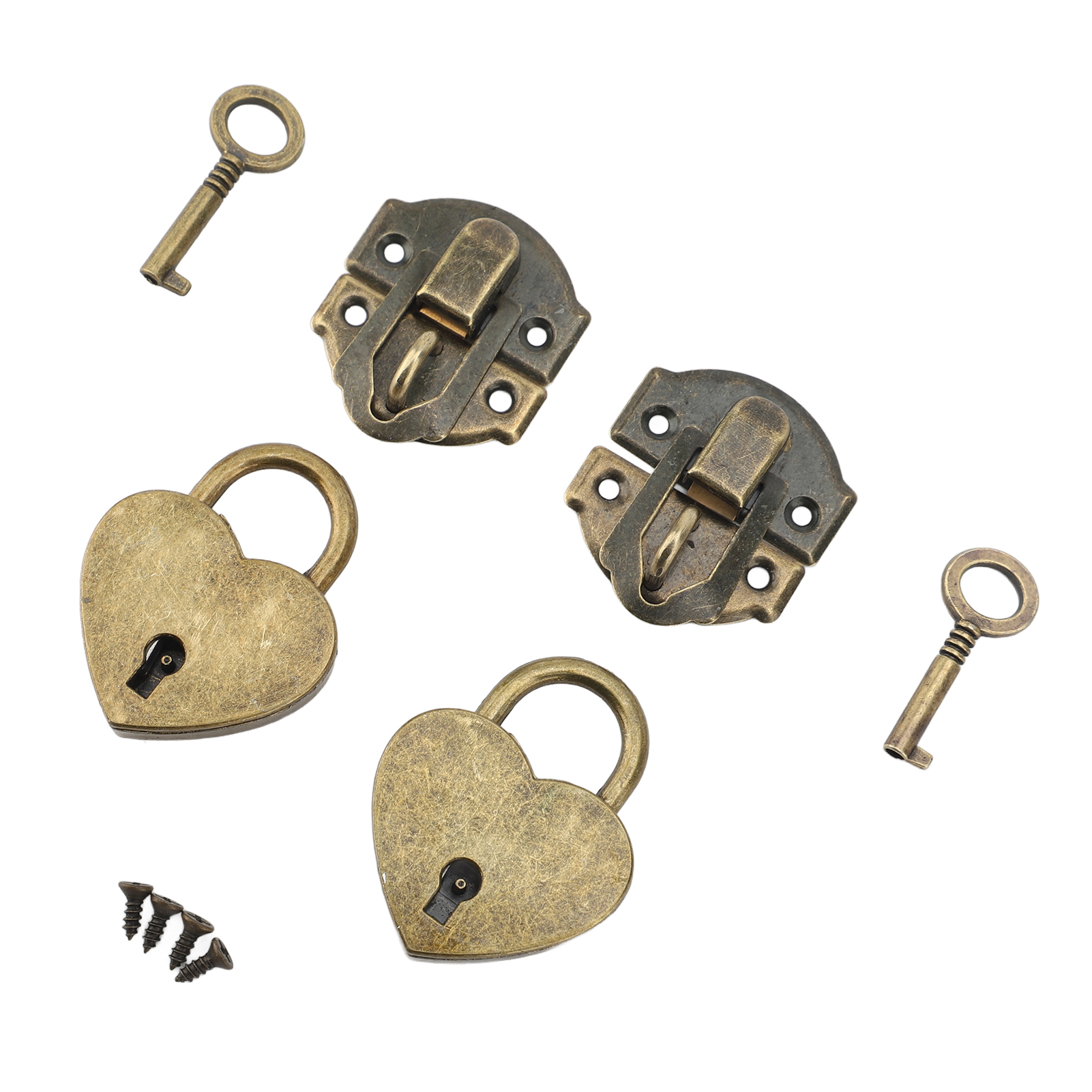 2er-set Vorhängeschloss-set Mit Holzbox, Antik, Aus Zinklegierung, Bestehend Aus Riegelverschluss Und Herzförmigen Vorhängeschlössern Mit Schlüsseln, Bronze