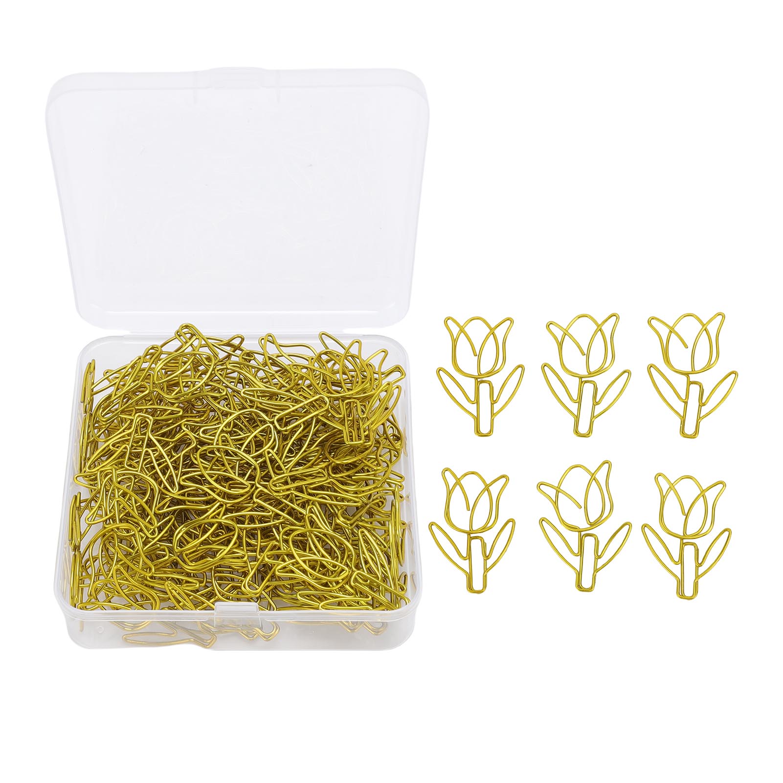 80 Stück Blumenförmige Büroklammern, Mini-lesezeichenklammern In Verschiedenen Farben, Großpackung Mit Transparenter Box, Schulbedarf, Gold