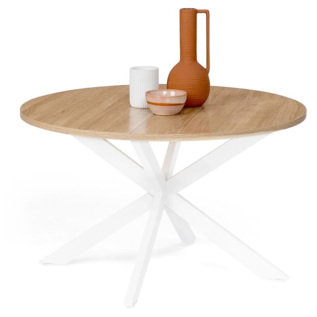 Runder Couchtisch ALIX Spinnenfuß 70 cm Holz und Weiß