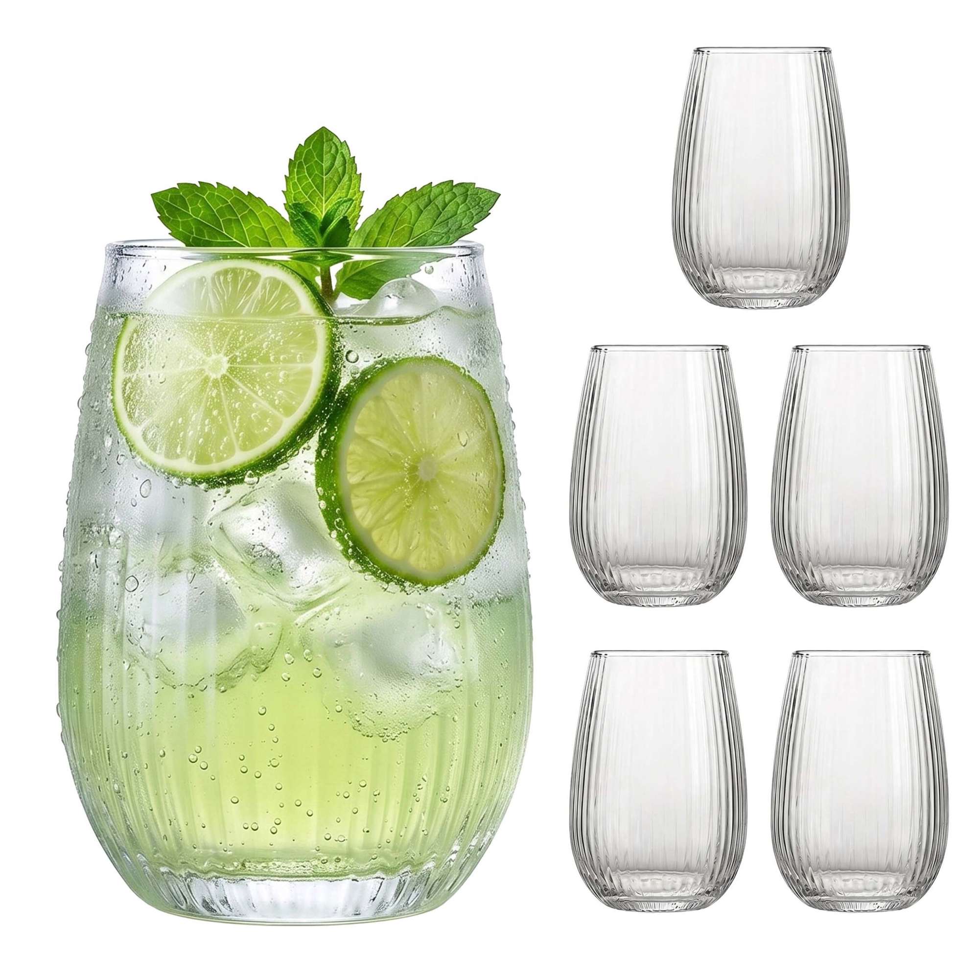 Set Mit 6 Transparenten Glasbechern, 400 Ml Fassungsvermögen