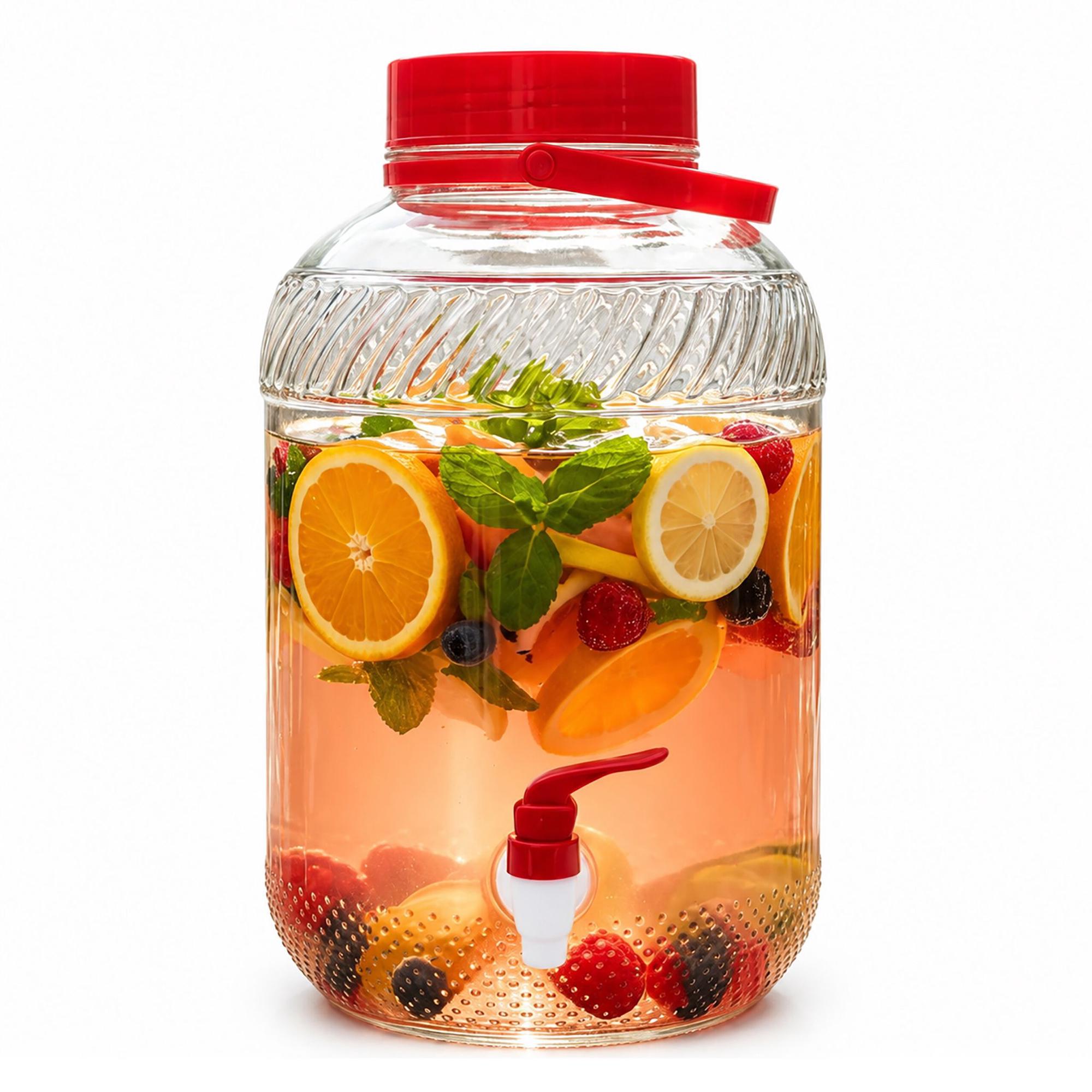 Getränkespender Aus Glas Mit Zapfhahn, 10 L – Rot