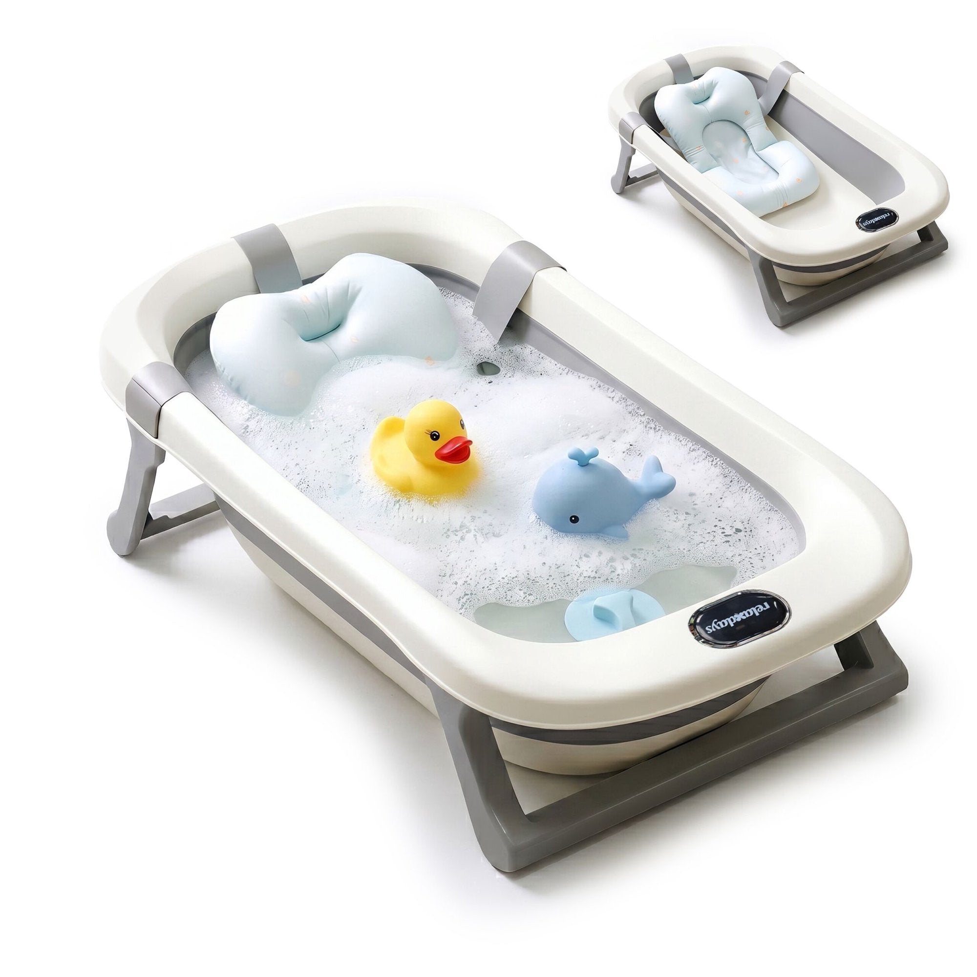 Faltbare Babybadewanne Mit Kissen, Creme/grau