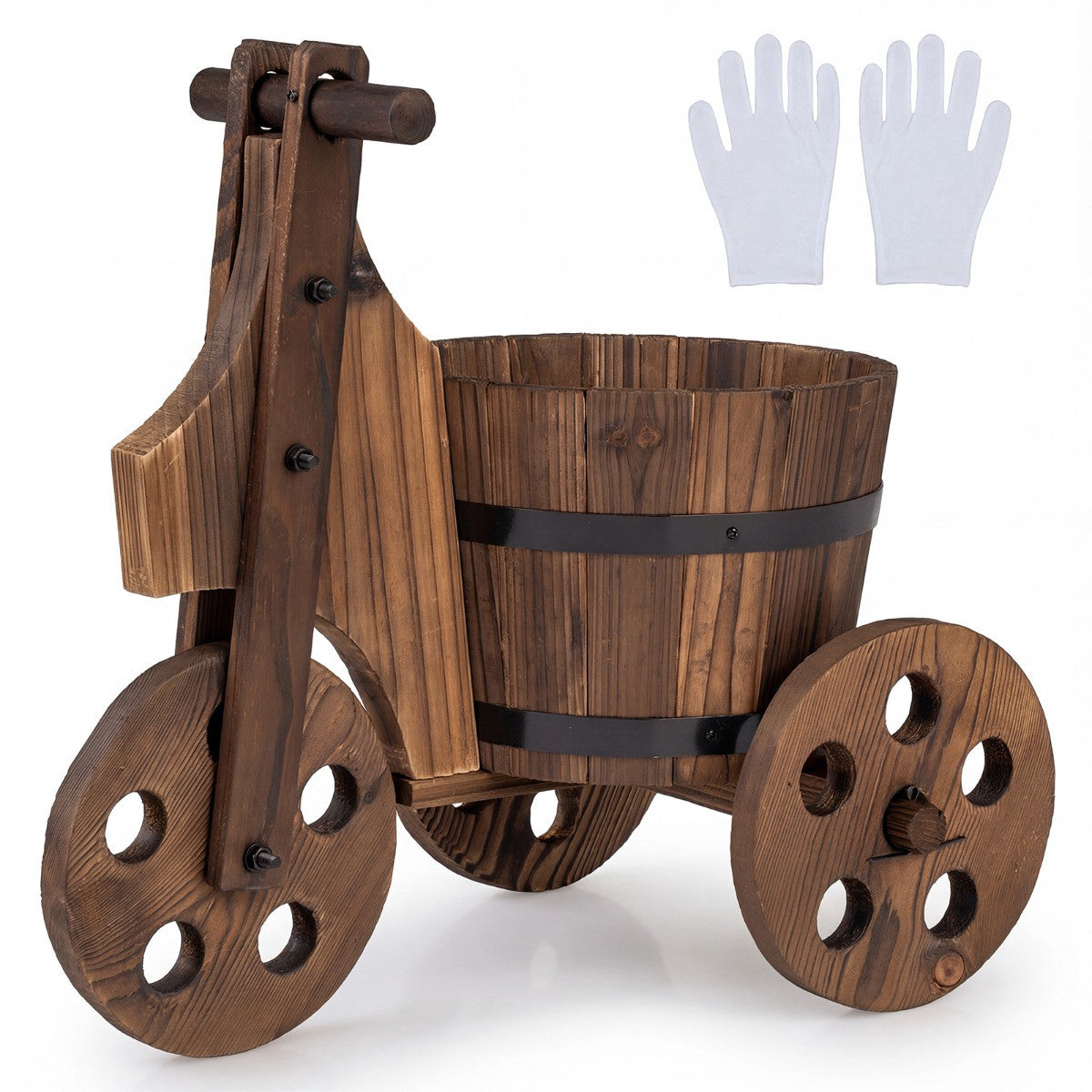 Dreirad-pflanzwagen Aus Holz – Tannenfass Mit Abflussloch