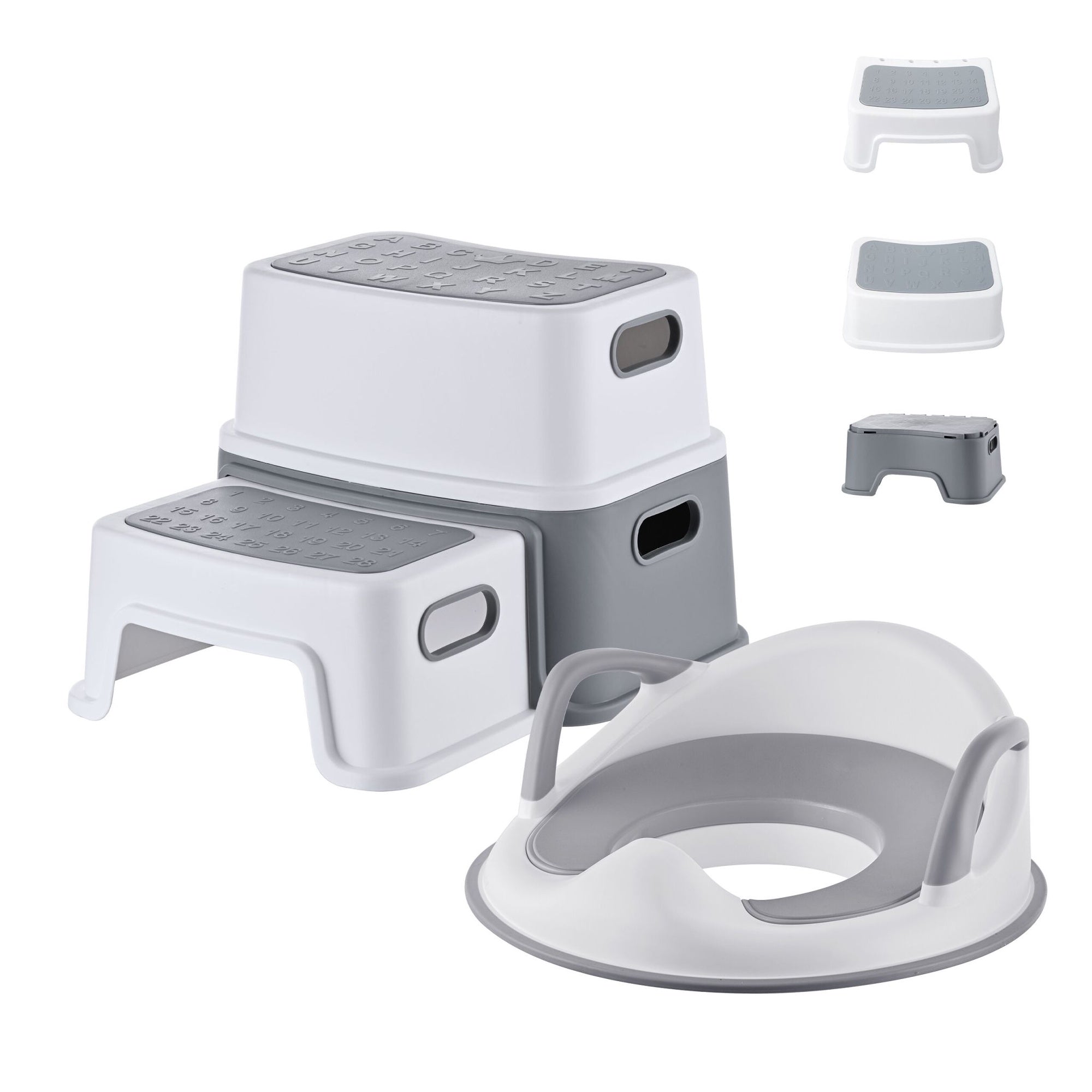 Kinder-toilettensitz Mit Tritthocker – Grau, Weiß