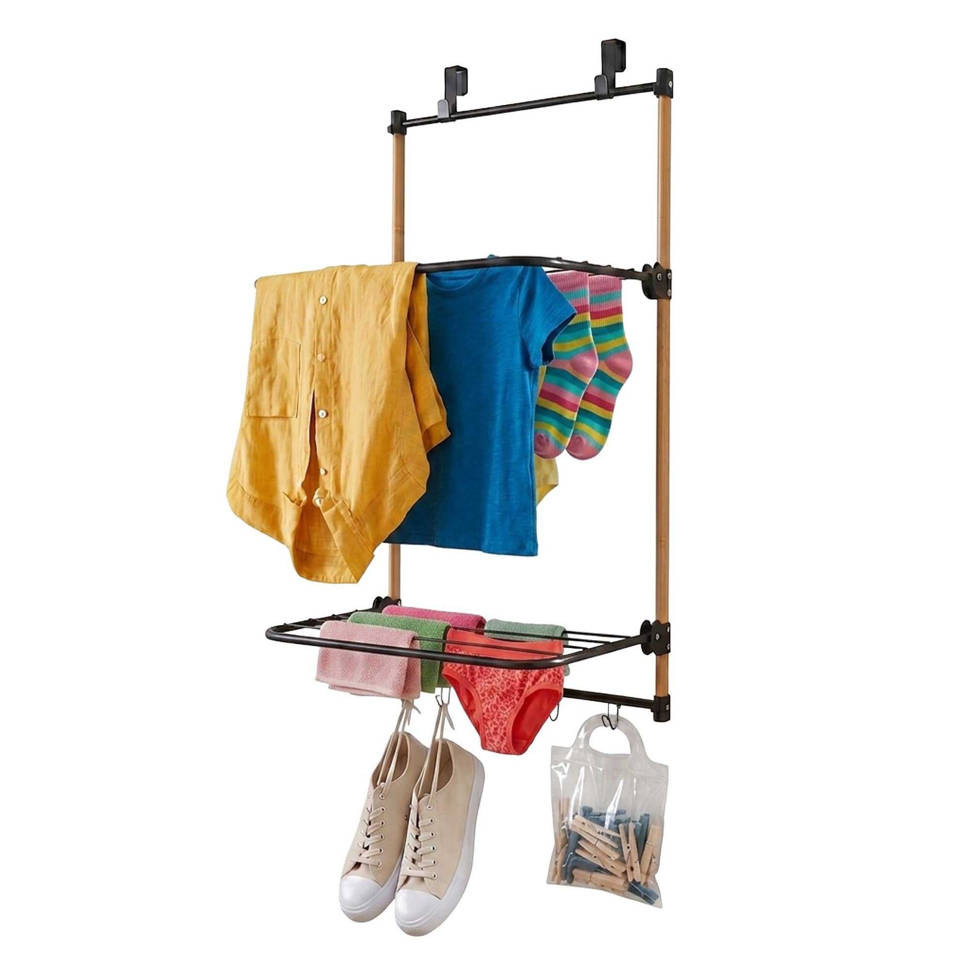 Türhängender Wäschetrockner, Stahl & Bambus, 91 X 45 X 30 Cm