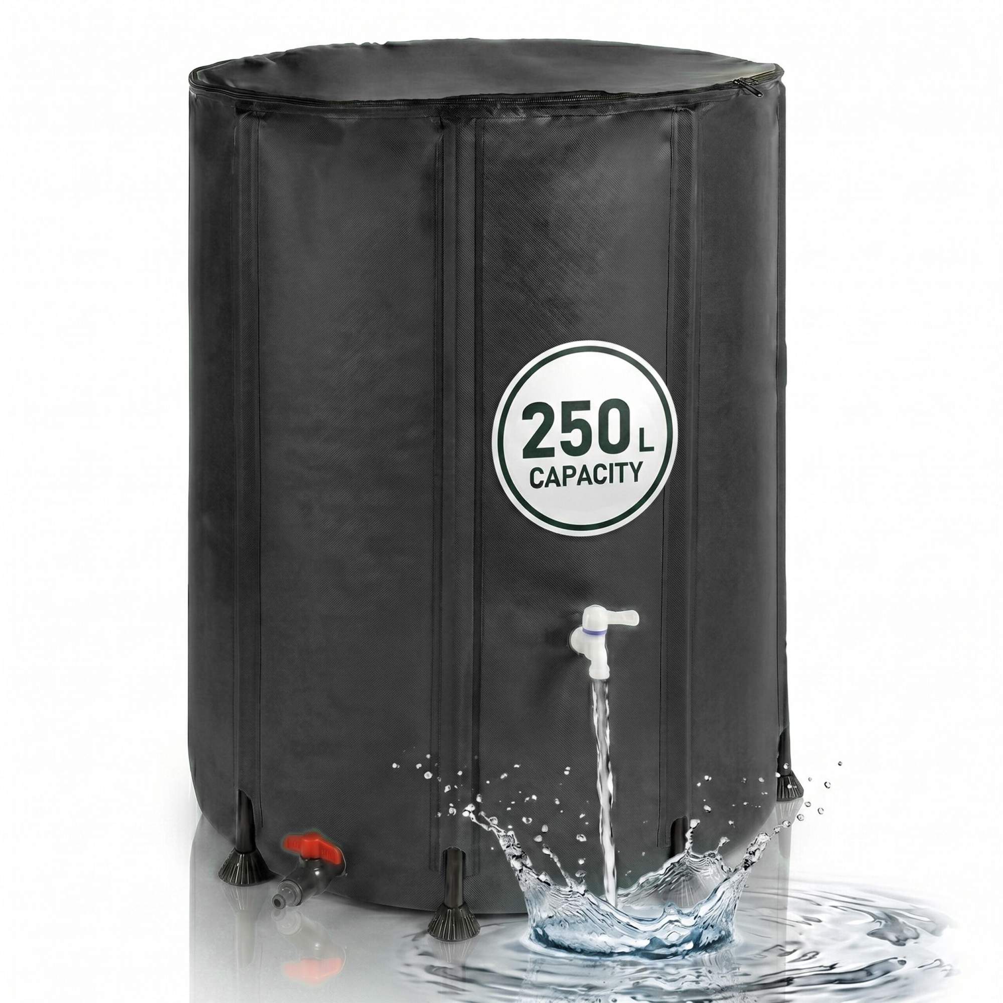 Faltbarer 250-liter-wassertank – Schwarz, Pvc, Mit Reißverschlussdeckel