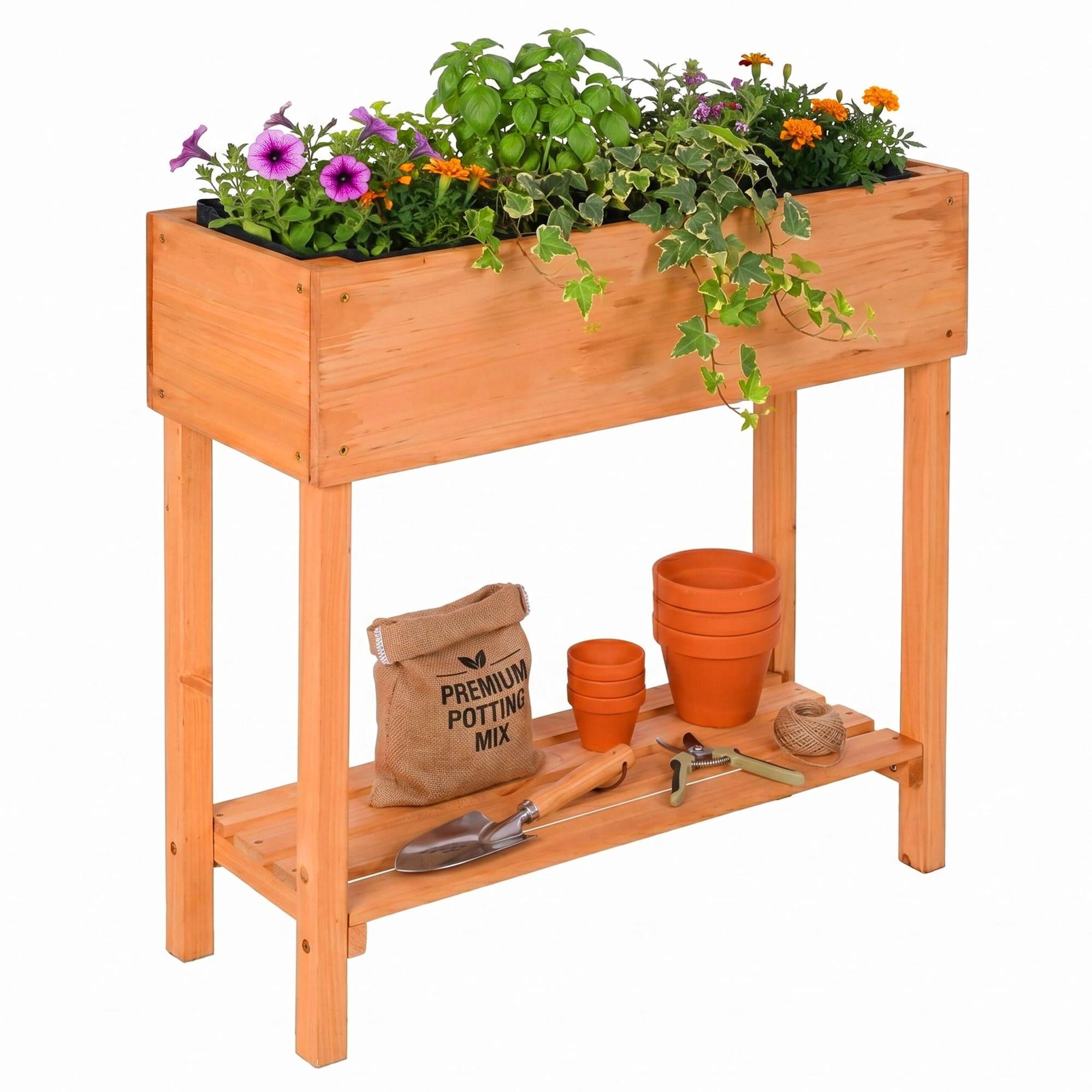 Hochbeet Aus Holz Mit Ablage, 80 X 80 X 30 Cm
