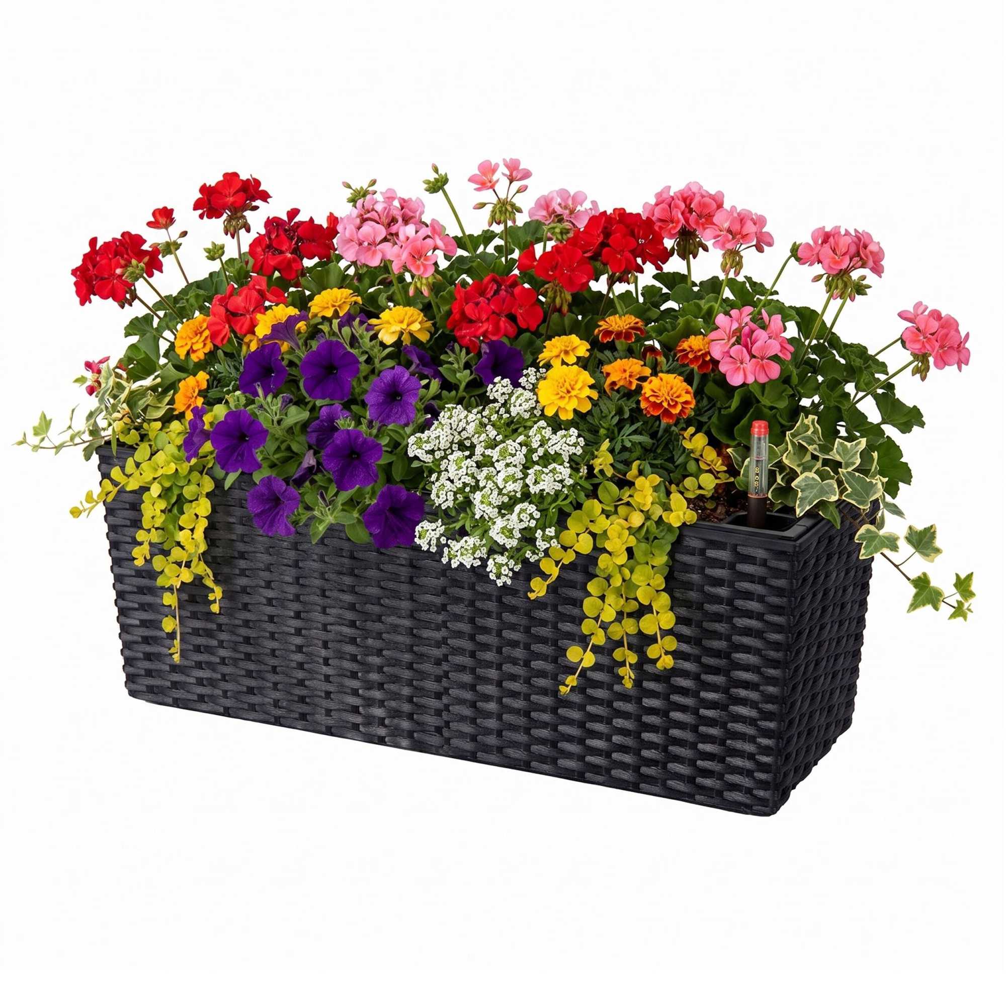 Balkonpflanzgefäß Aus Rattan Mit Wasserstandsanzeige, Schwarz