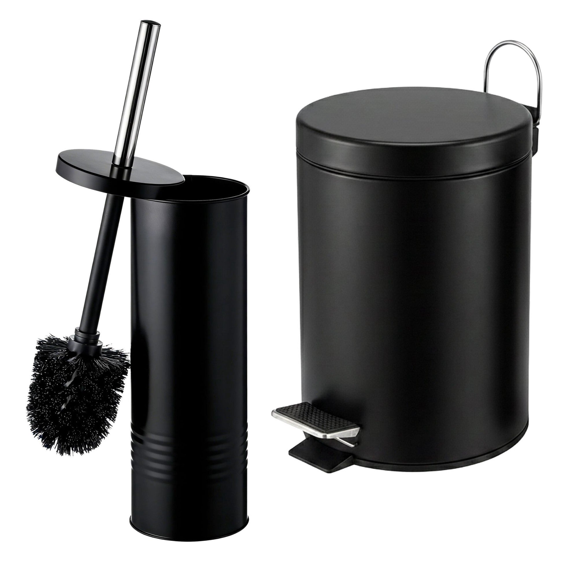 Schwarzes Badezimmer-set Mit Treteimer Und Toilettenbürste