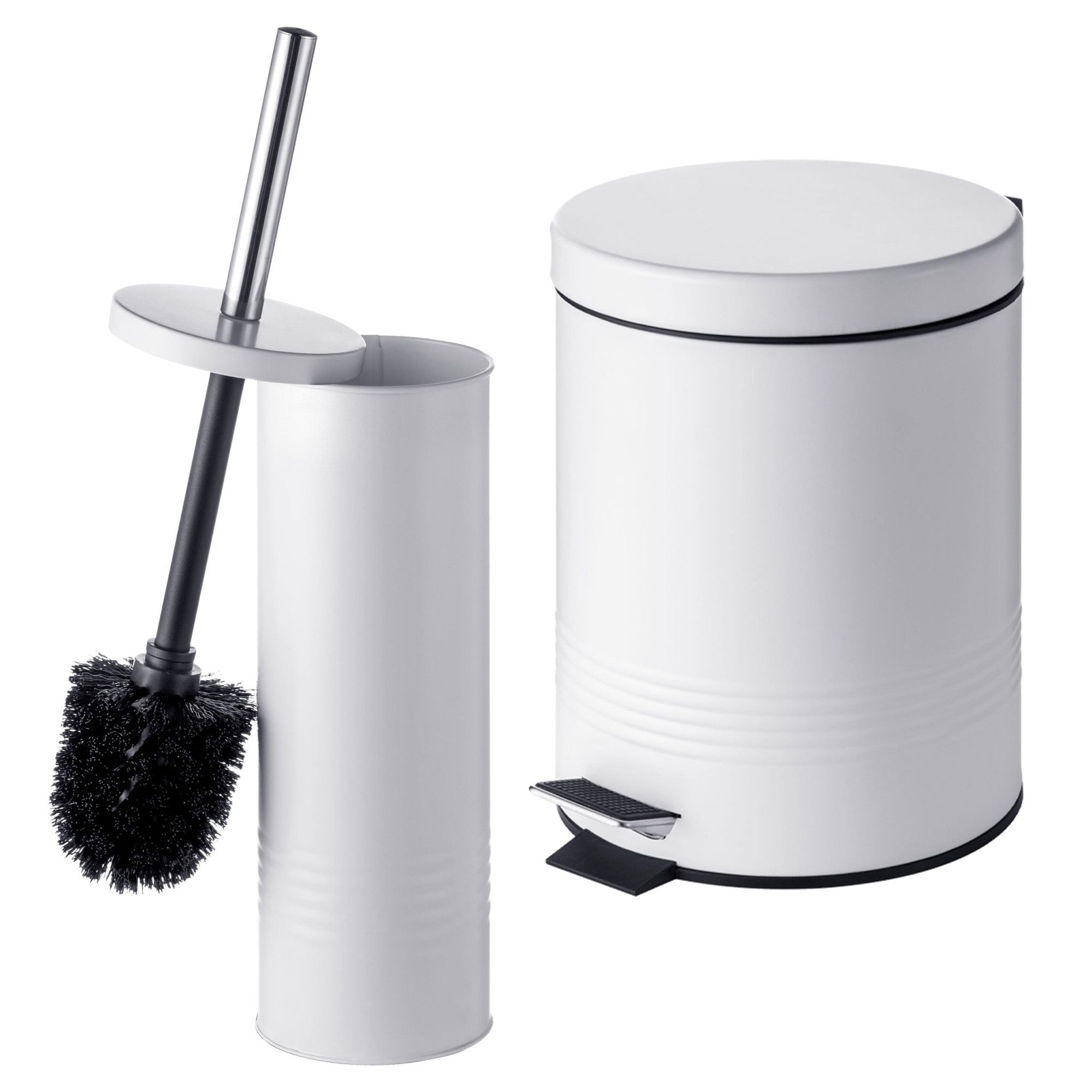 Weißes Badezimmer-set Mit Treteimer Und Wc-bürste