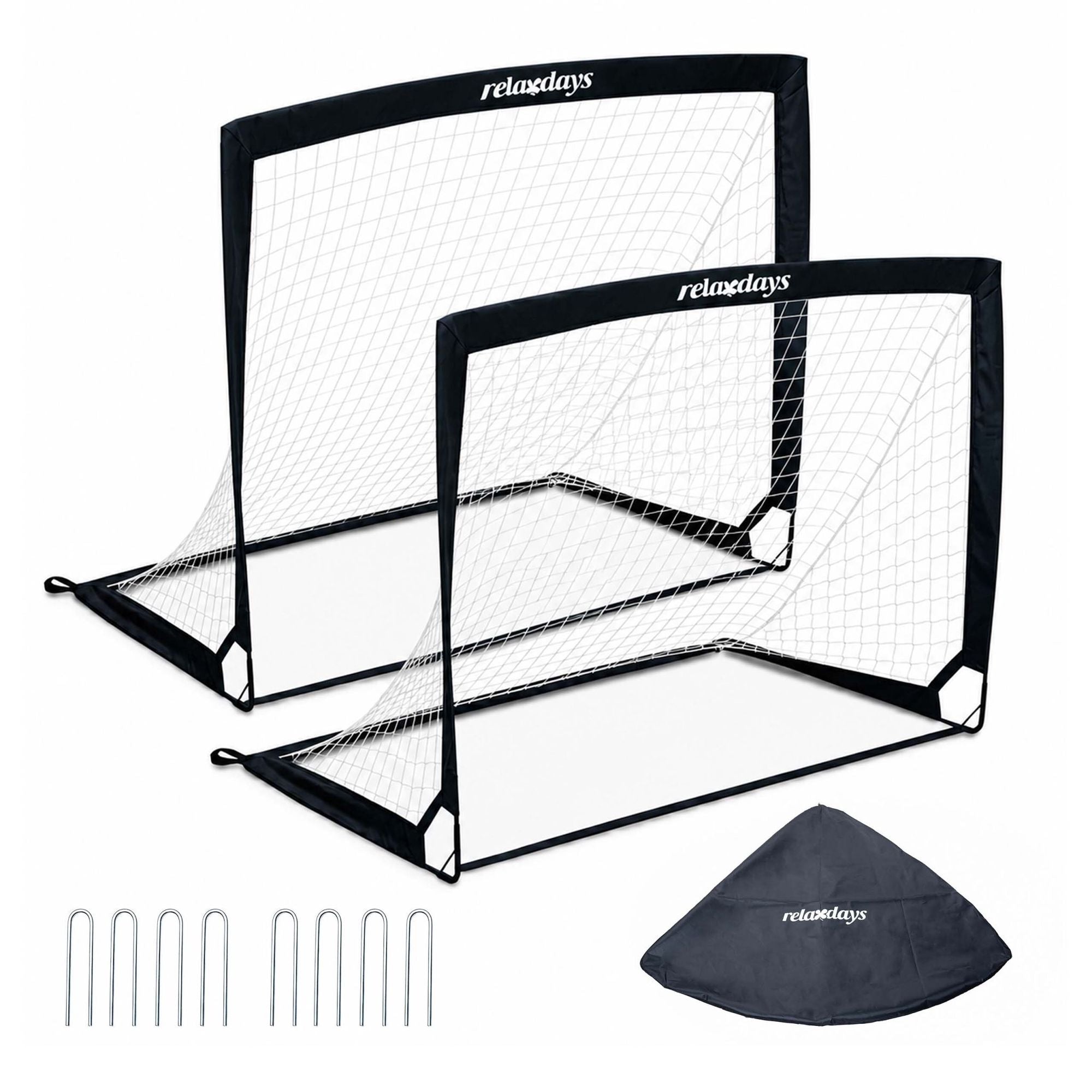 Foldable Football Goals Set, Black, With Carry Bag
