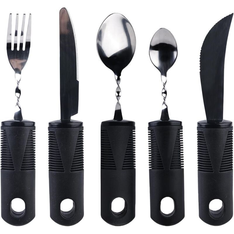 5-teiliges Parkinson-besteckset, Klappbesteckset, Adaptives Besteckset, Besteck Für Senioren Mit Dicken Griffen, Für Senioren, Menschen Mit Behinderung, Arthritis, Crezuo