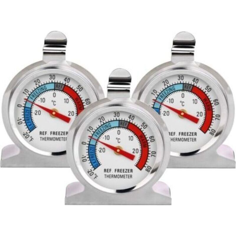 3-teiliges Kühlschrankthermometer-set, Großes Edelstahlzifferblatt, Temperaturanzeige Für Gefrier- Und Kühlraum, Mit Aufhängehaken Und Ständer, Crezuo