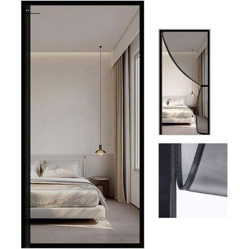 Crezuo Rollo-türschutzgitter Mit Magnetverschluss Für Einflügelige Terrassentüren, Schwarz, 90 X 210 Cm