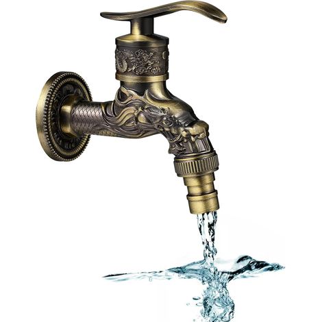 Vintage-wand-wasserhahn, Retro-messing-wand-wasserhahn, Antiker Messing-wasserhahn, Drachengeschnitzter Wasserhahn, Wand-garten-wasserhahn Für Den Außenbereich, Für Zuhause, Badezimmer, Küche, Garten