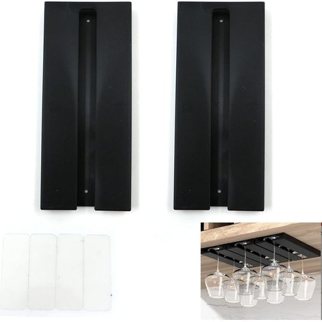 Hängender Weinglashalter – Kein Bohren Erforderlich, Großes Fassungsvermögen, Hängender Stielglashalter, Für Barküche, 25,3 X 11 X 2 Cm (schwarz, 2 Stück)