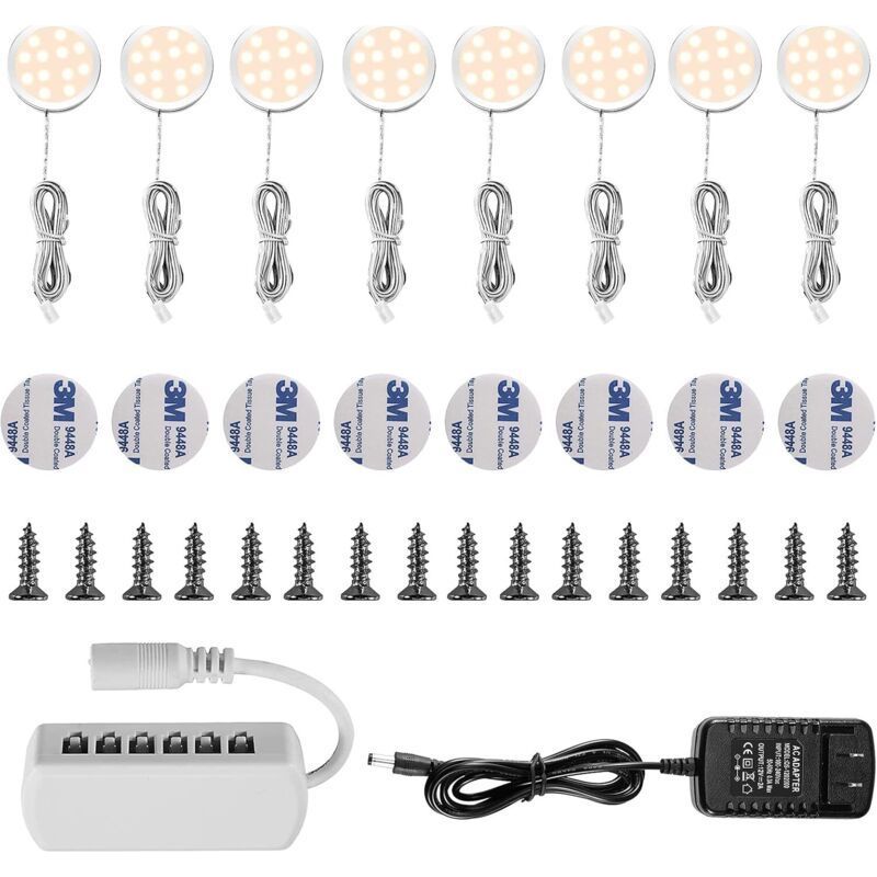 Led-unterbauleuchte, Einbaustrahler, 16 W, Für Schränke, Möbel, Küchenschränke, Warmweiß 3000 K, 8er-pack, Energieeffizienzklasse A++ Crezuo