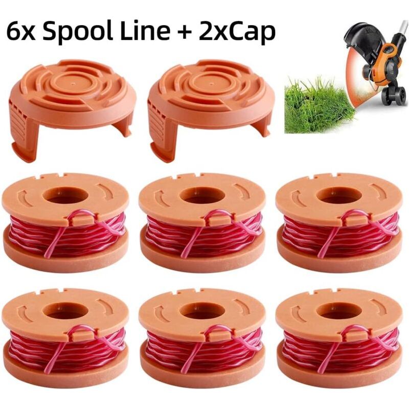Stück Freischneiderfäden Wa0004.1 Für Alle Worx 20 V Trimmer, 6 X 3 M Lang, Fadendurchmesser 1,65 Mm, 2 Kappen Crezuo